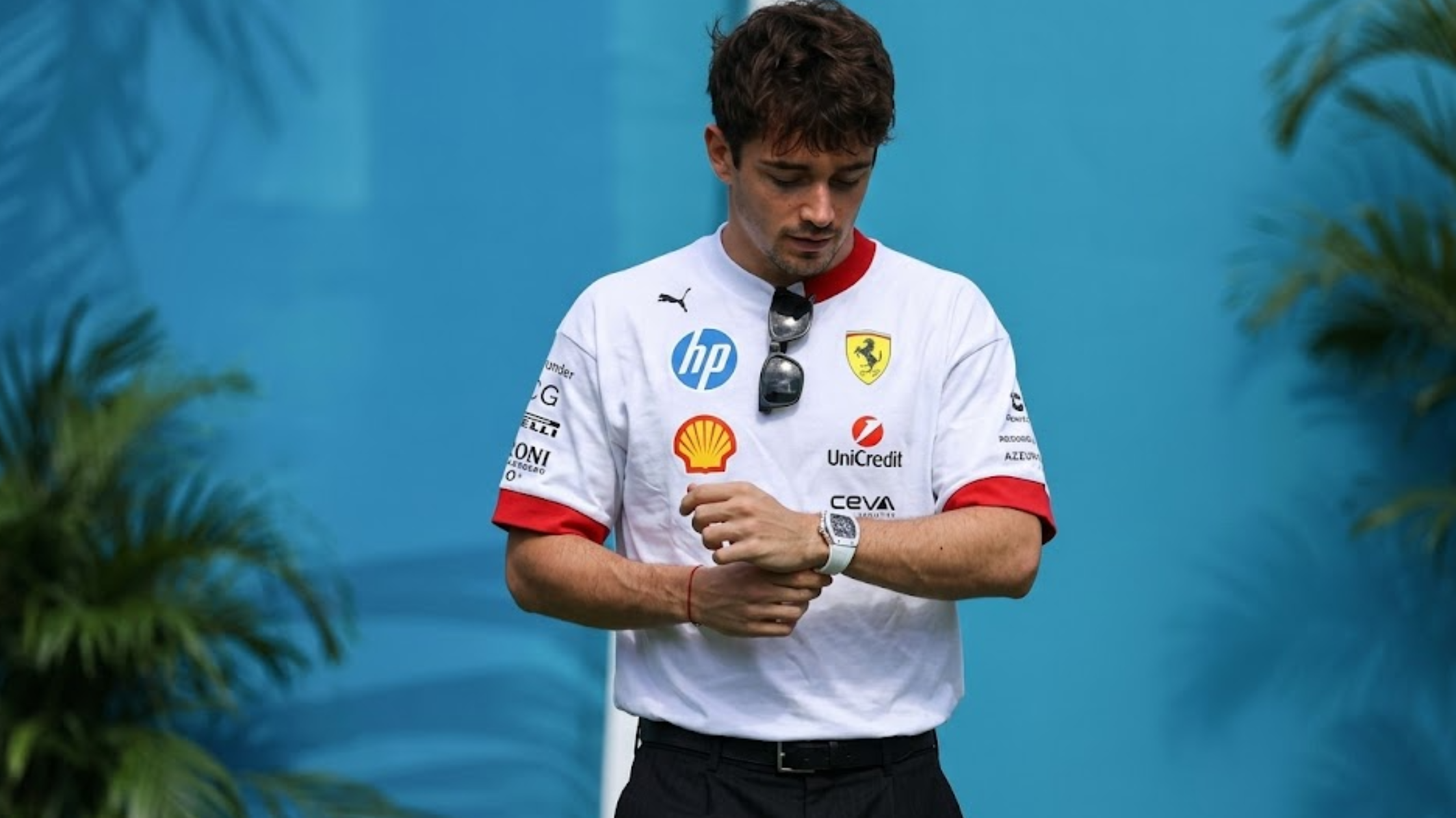 Scuderia Ferrari 2025 Miami GP Charles Leclerc White Oversized Formula 1 T-Shirt