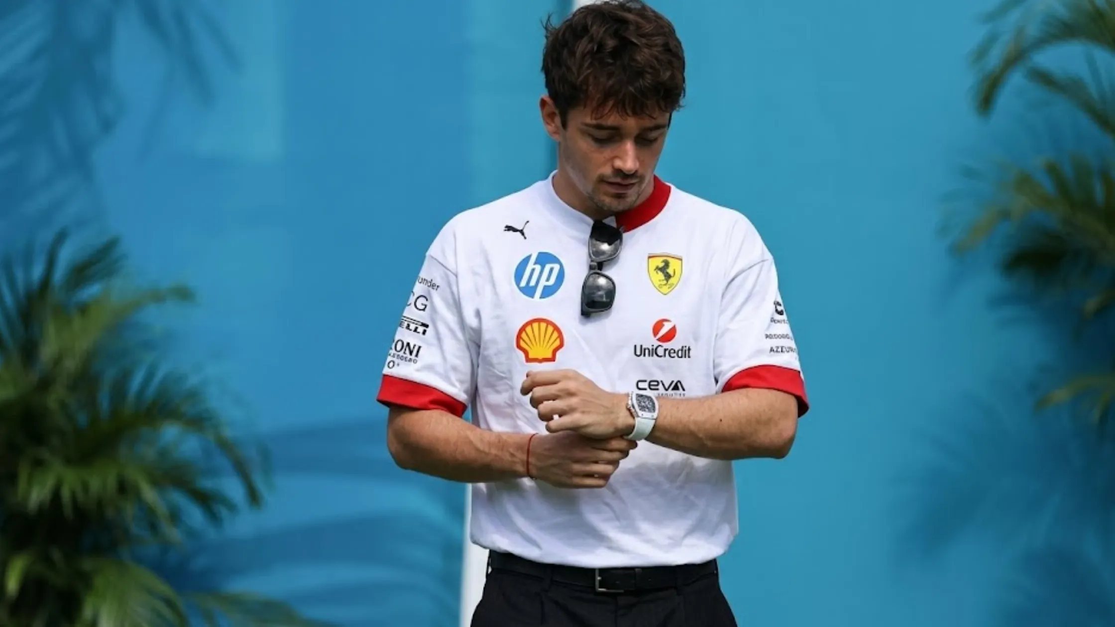 Scuderia Ferrari 2025 Miami GP Charles Leclerc White Oversized Formula 1 T-Shirt