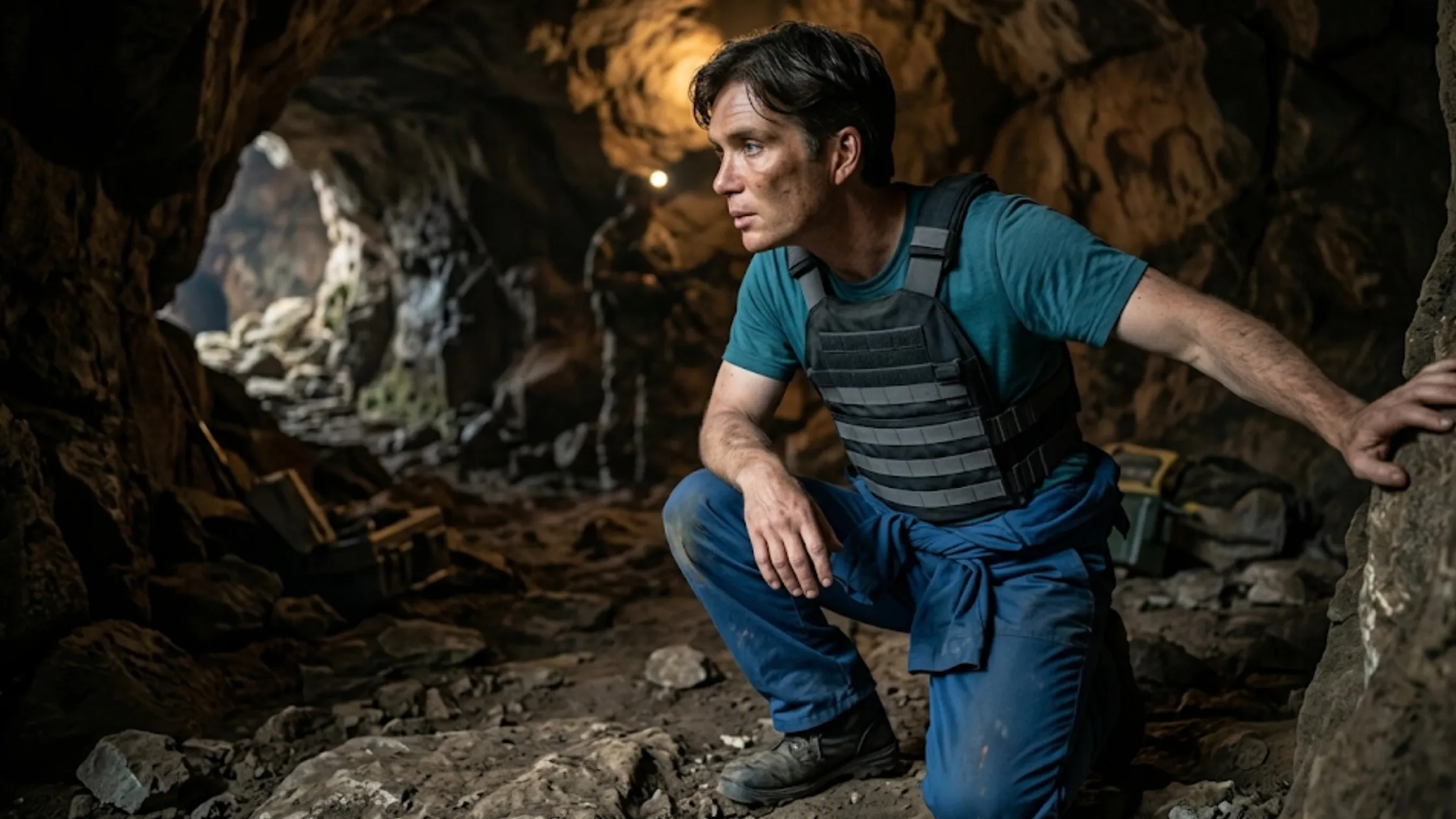 Cillian Murphy A Quiet Place III NYC 2026 sage green crewneck T-shirt survival streetwear look