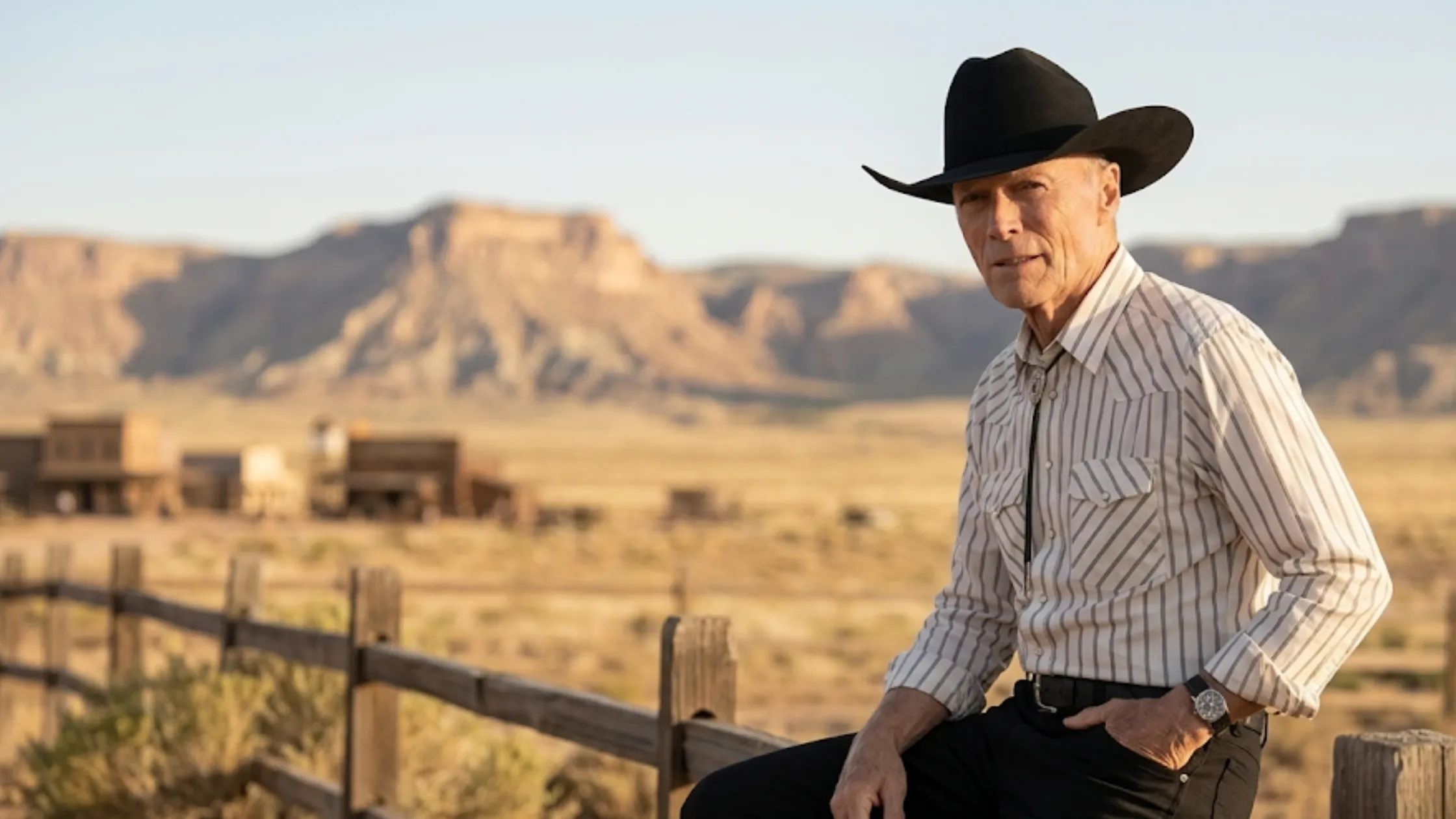 Dutton Ranch Everett McKinney white western stripe shirt with bias cut yoke, twin flap pockets, and slim fit tailoring