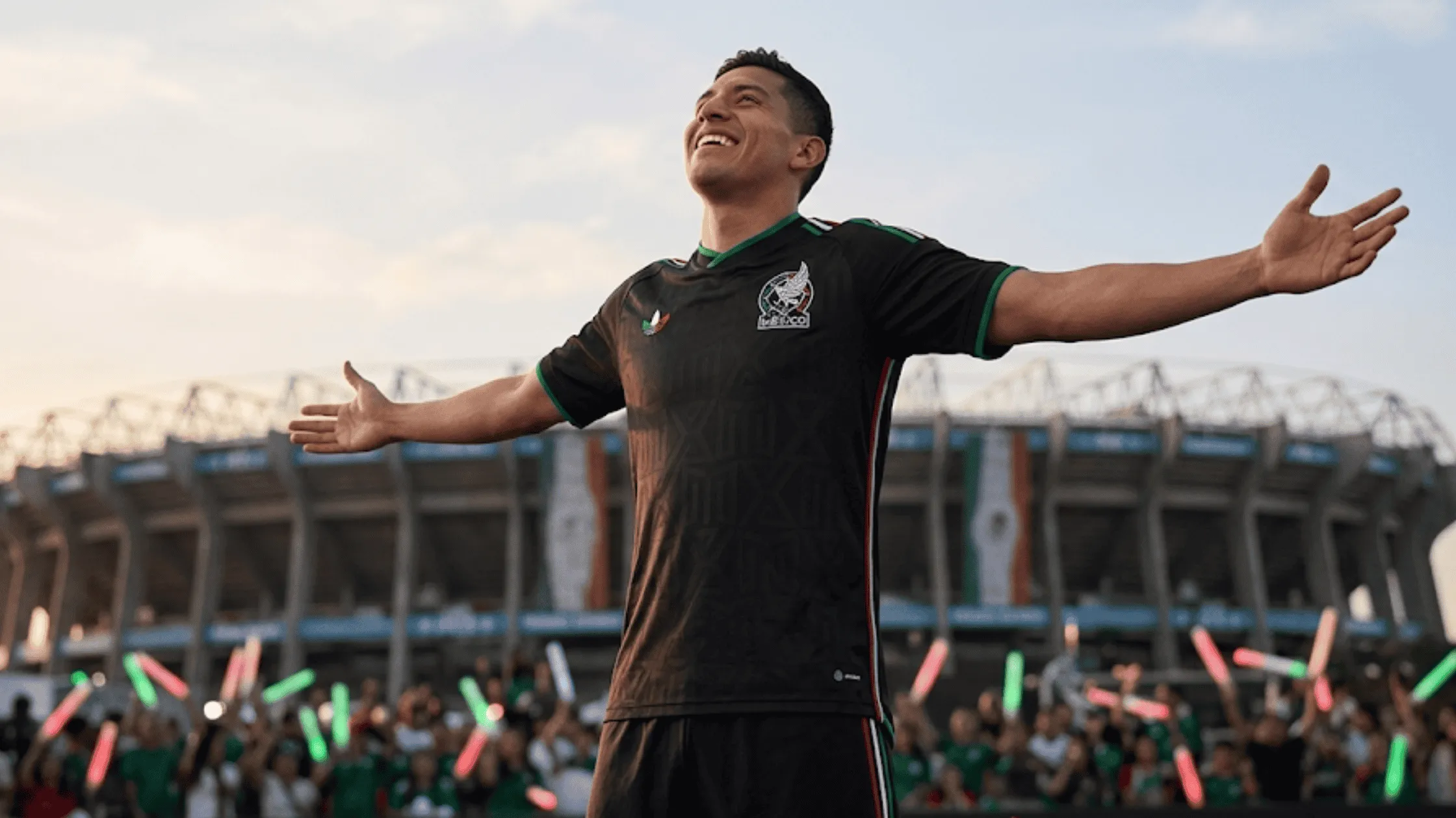 The sleek black Mexico 2026 Third Authentic Jersey featuring a tonal Aztec debossed pattern and vibrant tricolor trim.