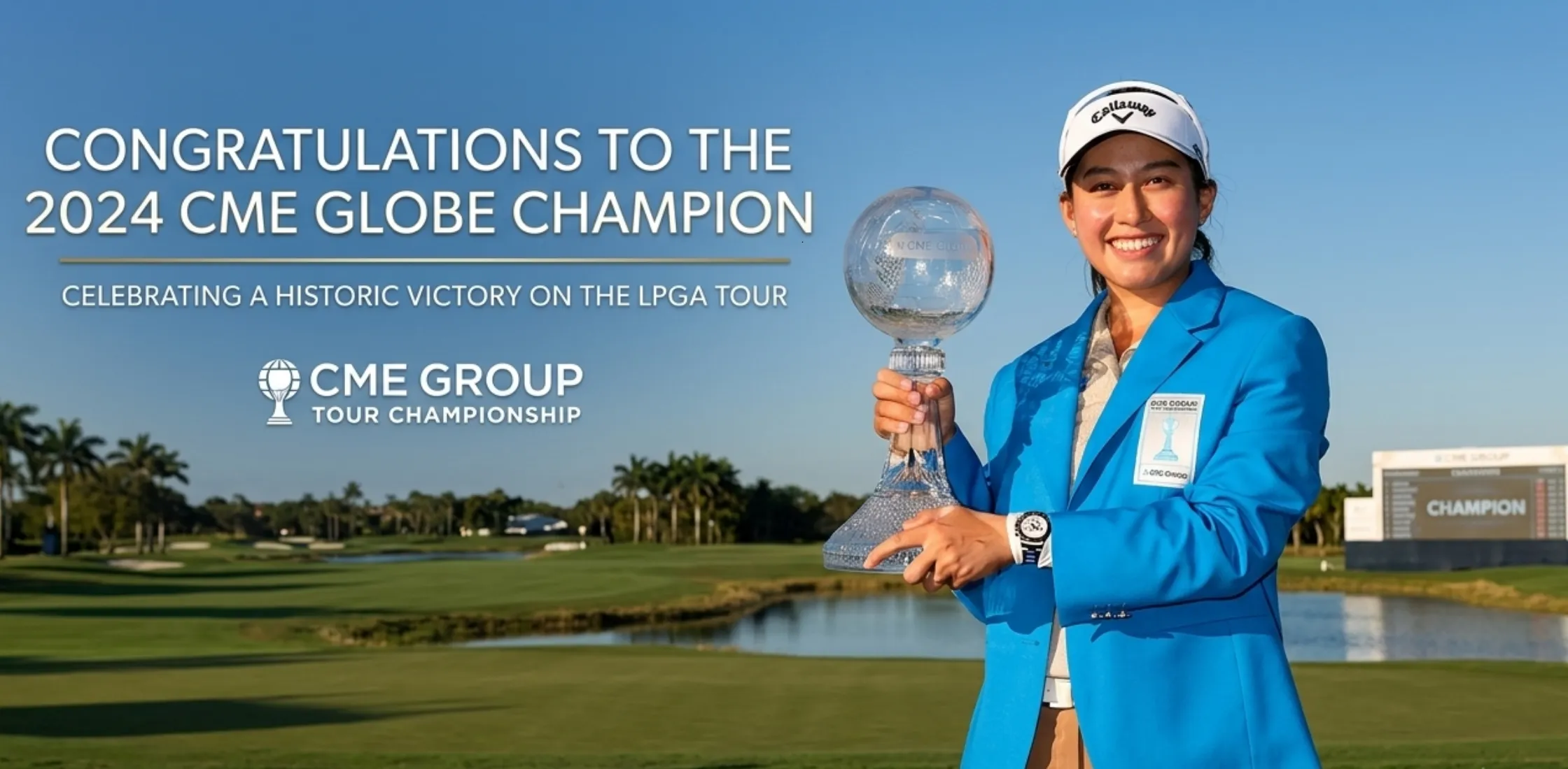 Jeeno Thitikul 2025 CME Group Tour Championship cerulean blue blazer with notch lapels and championship chest patch