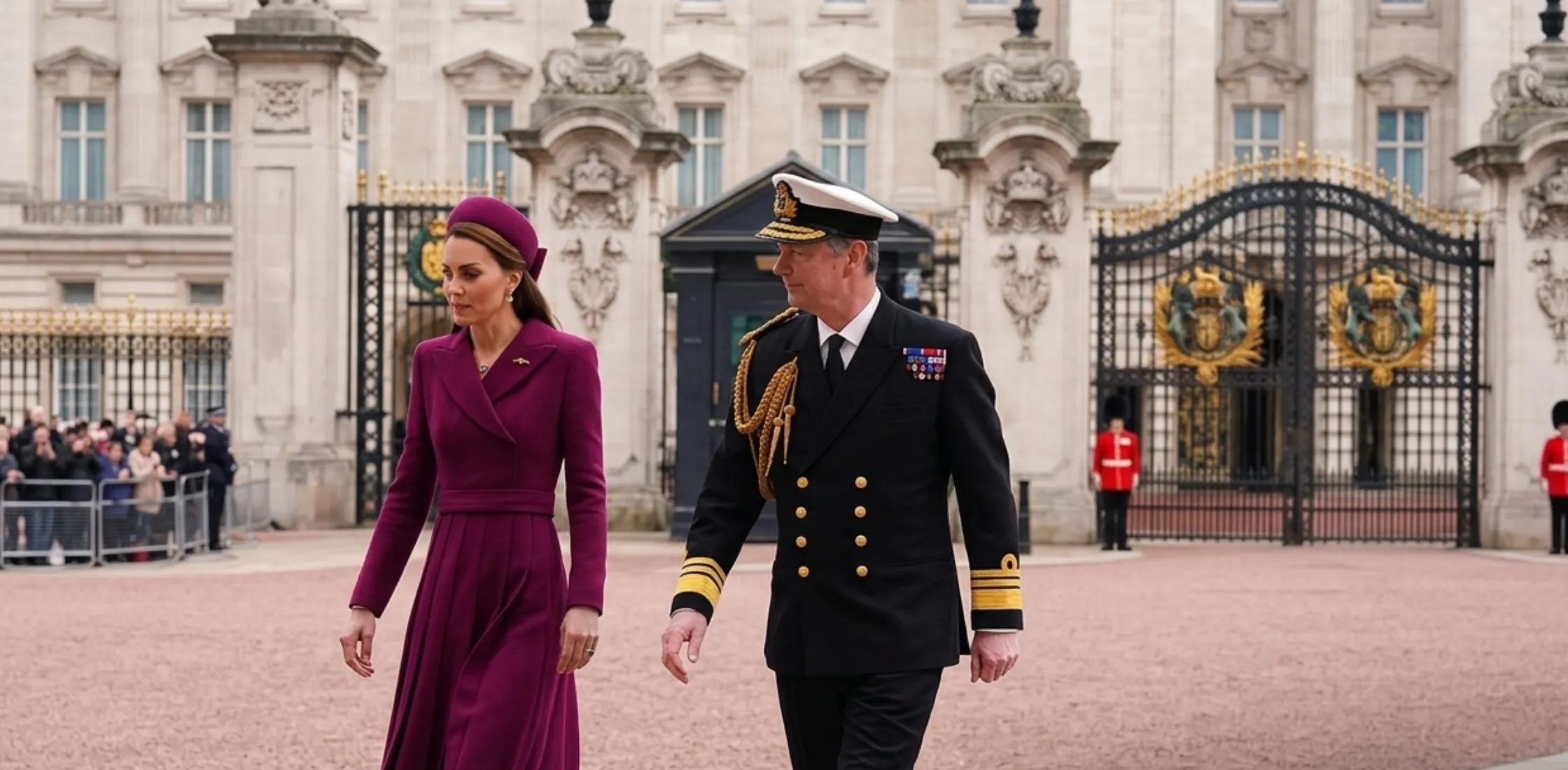 Princess Catherine of Wales wearing a purple coat dress at the 80th Anniversary VE Day Military Procession 2025 in London