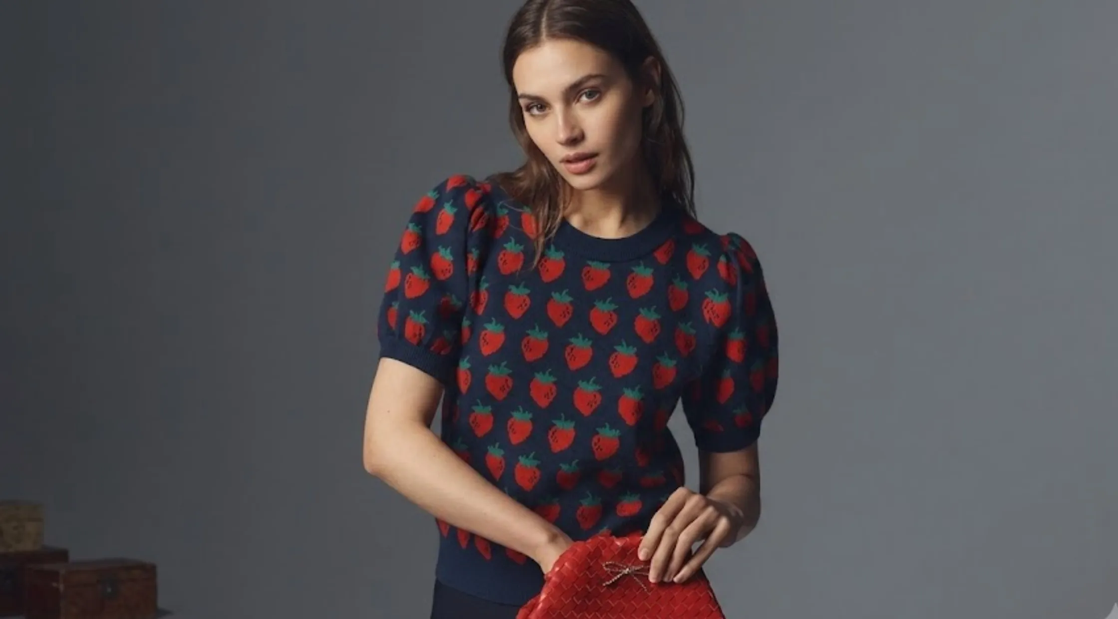 9-1-1 Season 8 Mara Driskell Strawberry Printed Puff Short-Sleeve Top