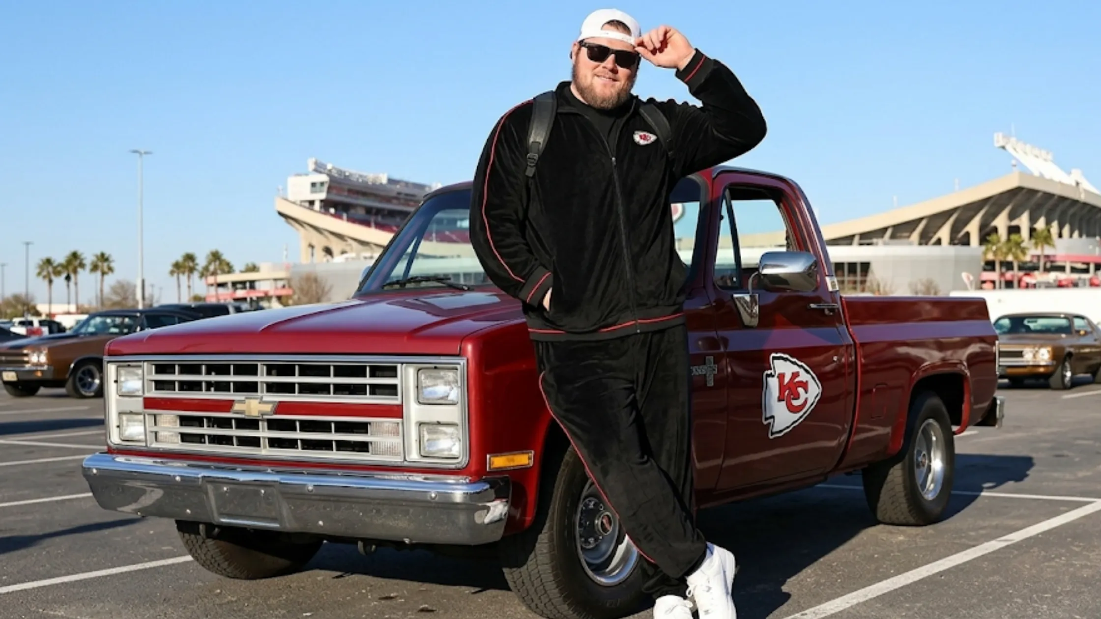 Creed Humphrey Kansas City Chiefs 2026 black velour tracksuit red piping KC logo NFL streetwear game day outfit