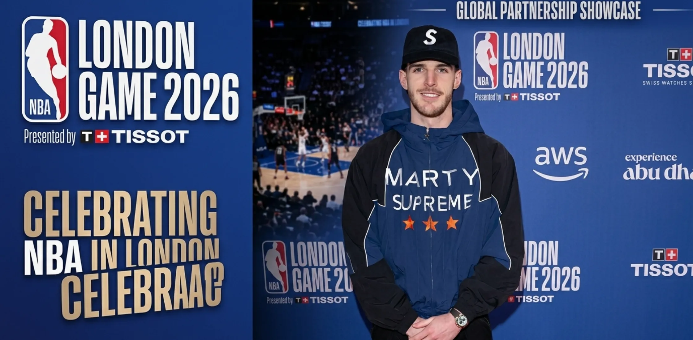 Declan Rice London Game 2026 navy black windbreaker jacket with chest print, color-block design, and streetwear style details