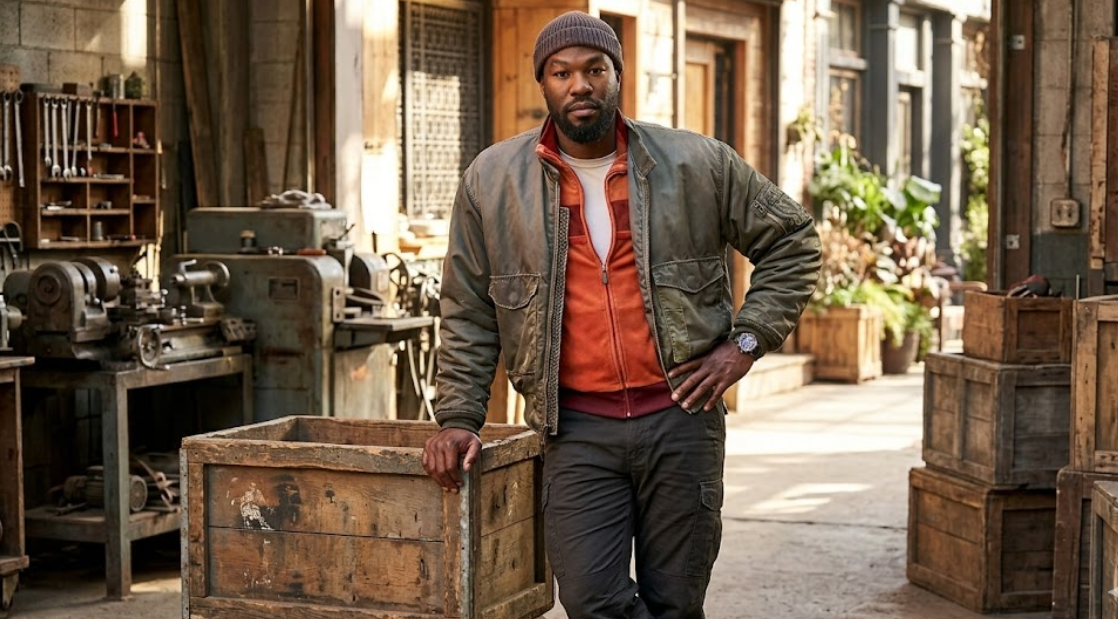 Yahya Abdul-Mateen II Liminal NYC 2026 Oversized Distressed Charcoal Bomber Jacket with Utility Pockets