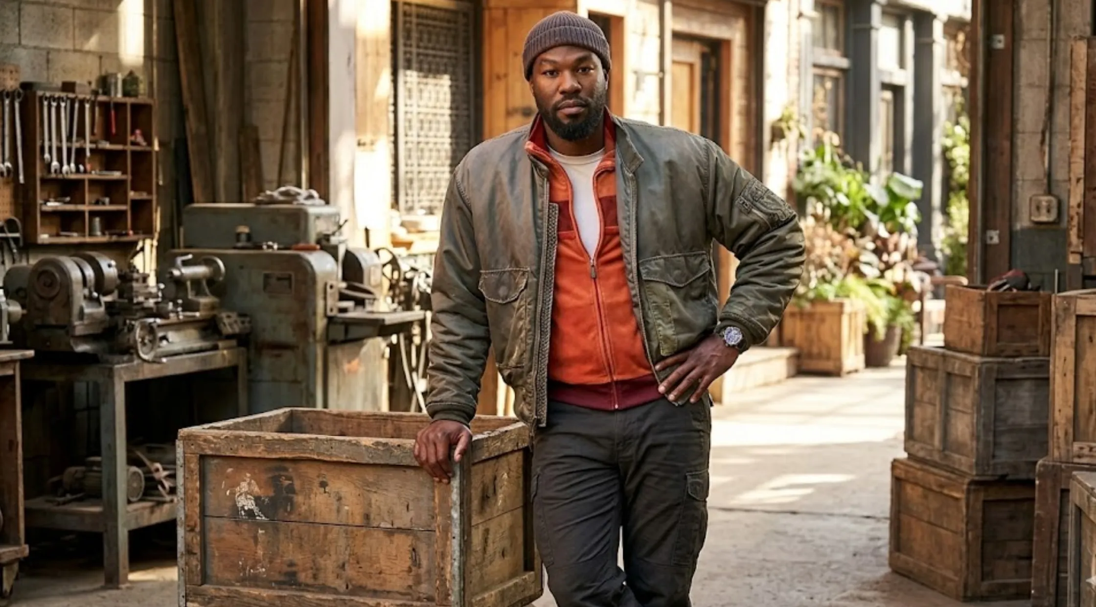 Yahya Abdul-Mateen II Liminal NYC 2026 Oversized Distressed Charcoal Bomber Jacket with Utility Pockets