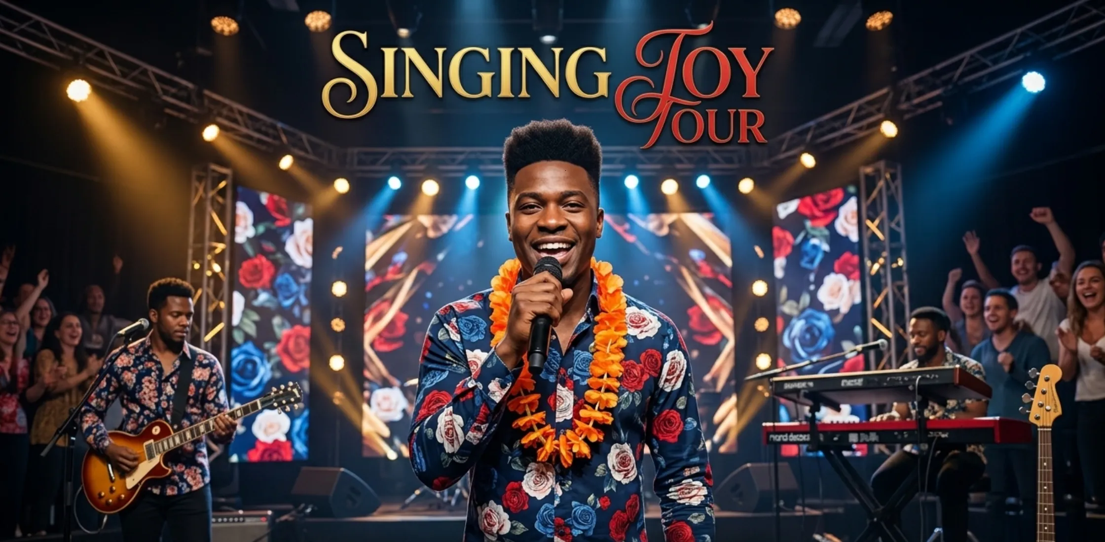 Canaan James Hill Navy Floral Hawaiian shirt from American Idol Season 23 featuring bold red, pink, and blue floral print on navy cotton fabric