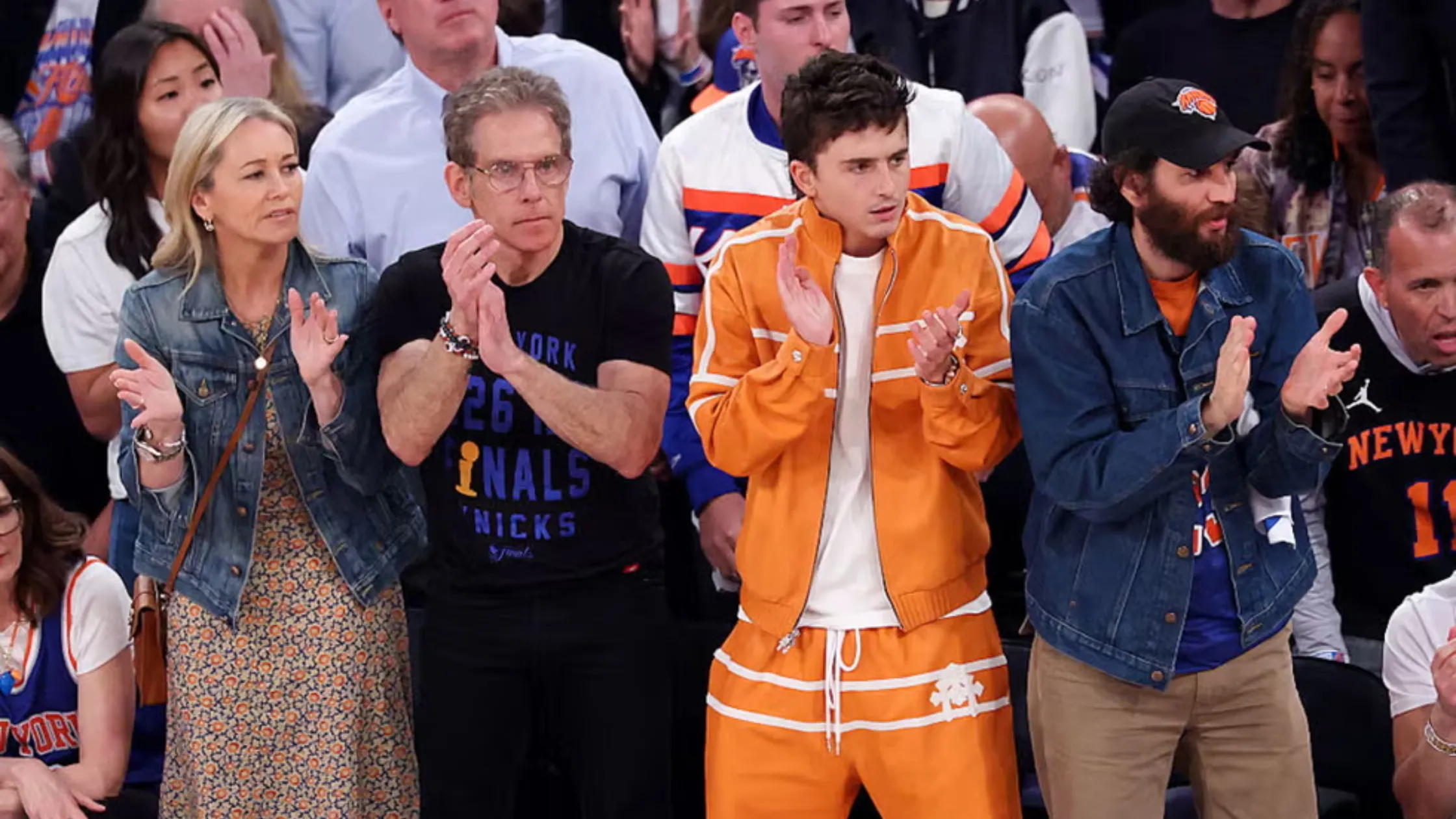 Timothée Chalamet NBA Finals Orange Jacket Redefines Courtside Streetwear Style