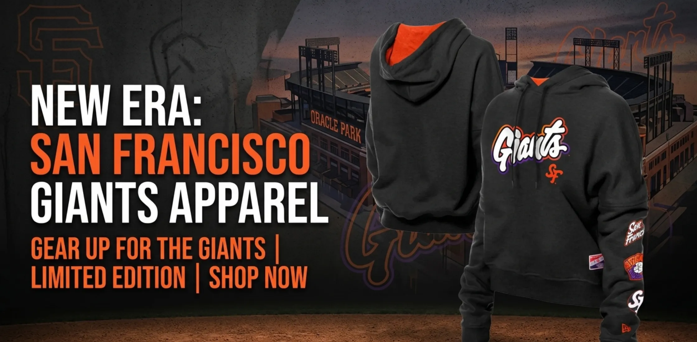 San Francisco Giants City Connect black pullover hoodie with relaxed fit, bold Giants lettering, orange hood lining, and streetwear styling