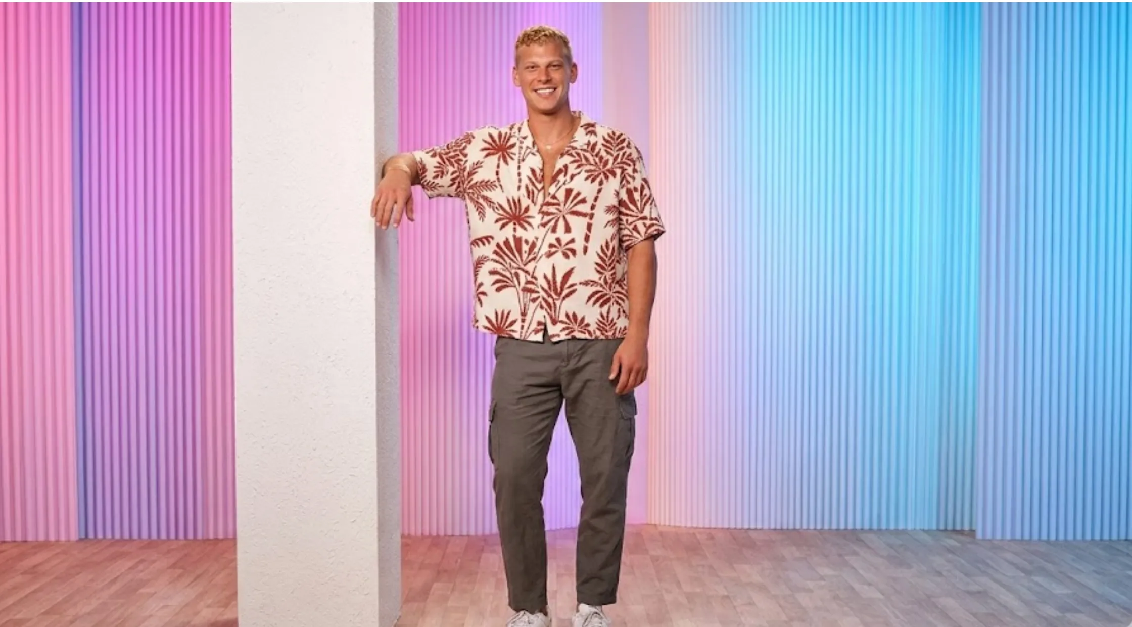 Perfect Match S04 Nick Pellecchia Brown Palm Tree Print Resort Collar Shirt