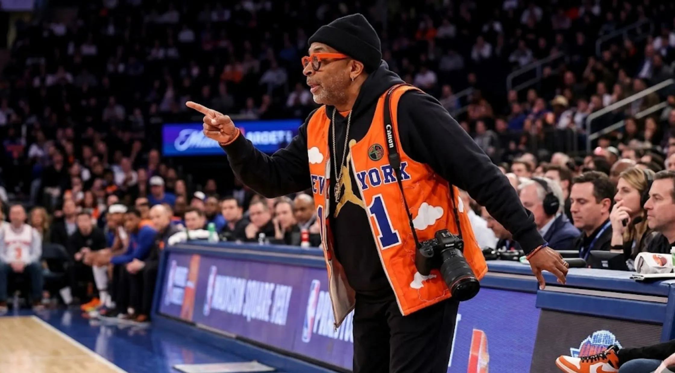 Spike Lee Miami Heat VS New York Knicks Neon Orange Utility Vest with YORK Graphics