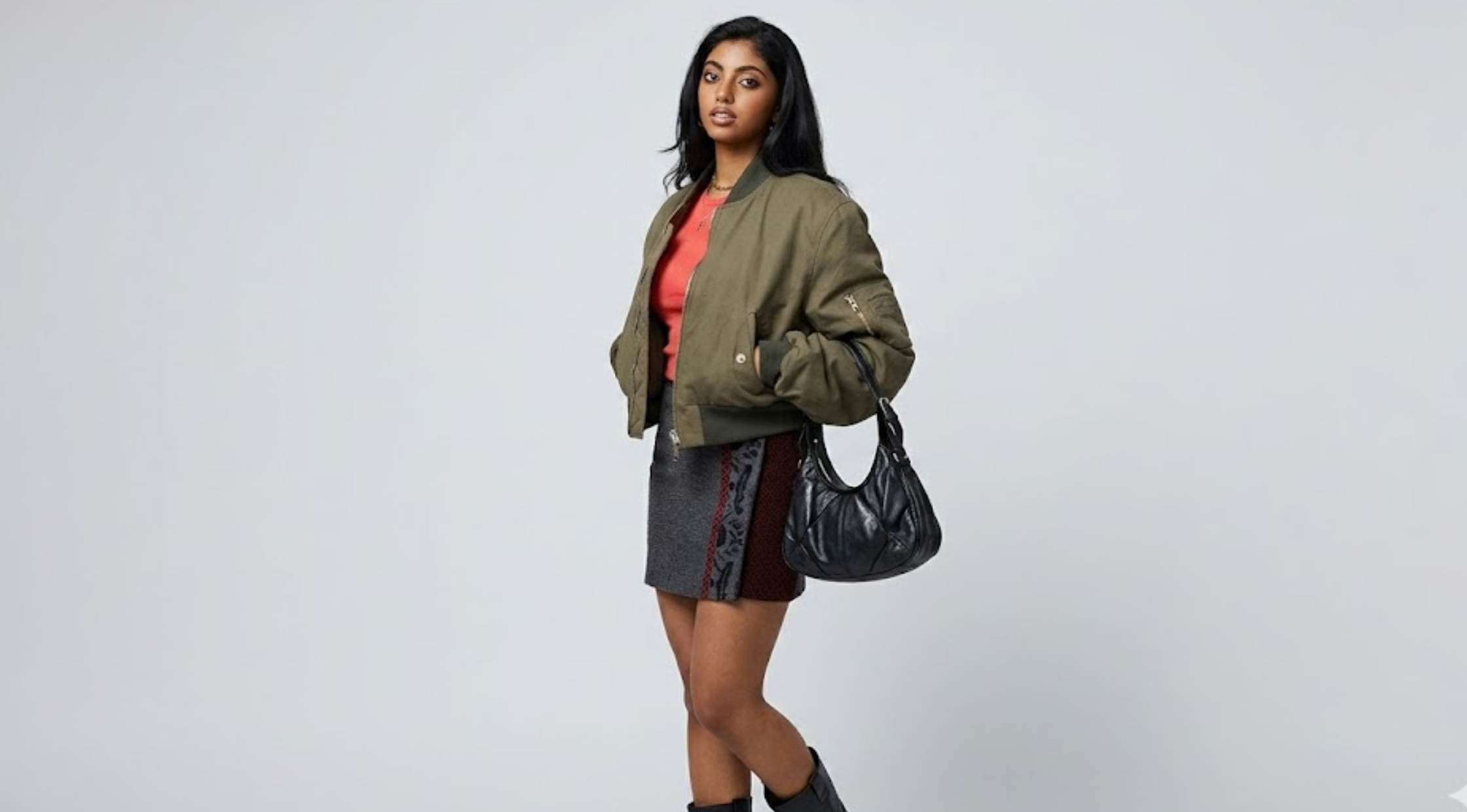 Not Suitable for Work Abby Chilukuri Olive Green MA-1 Bomber Jacket with Quilted Storm Flap