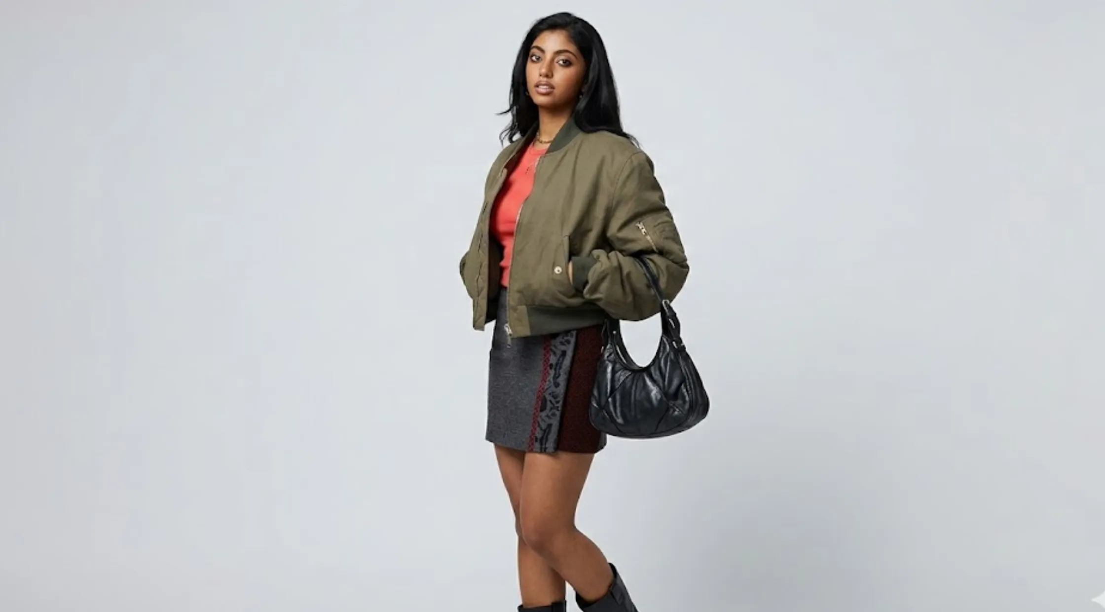 Not Suitable for Work Abby Chilukuri Olive Green MA-1 Bomber Jacket with Quilted Storm Flap
