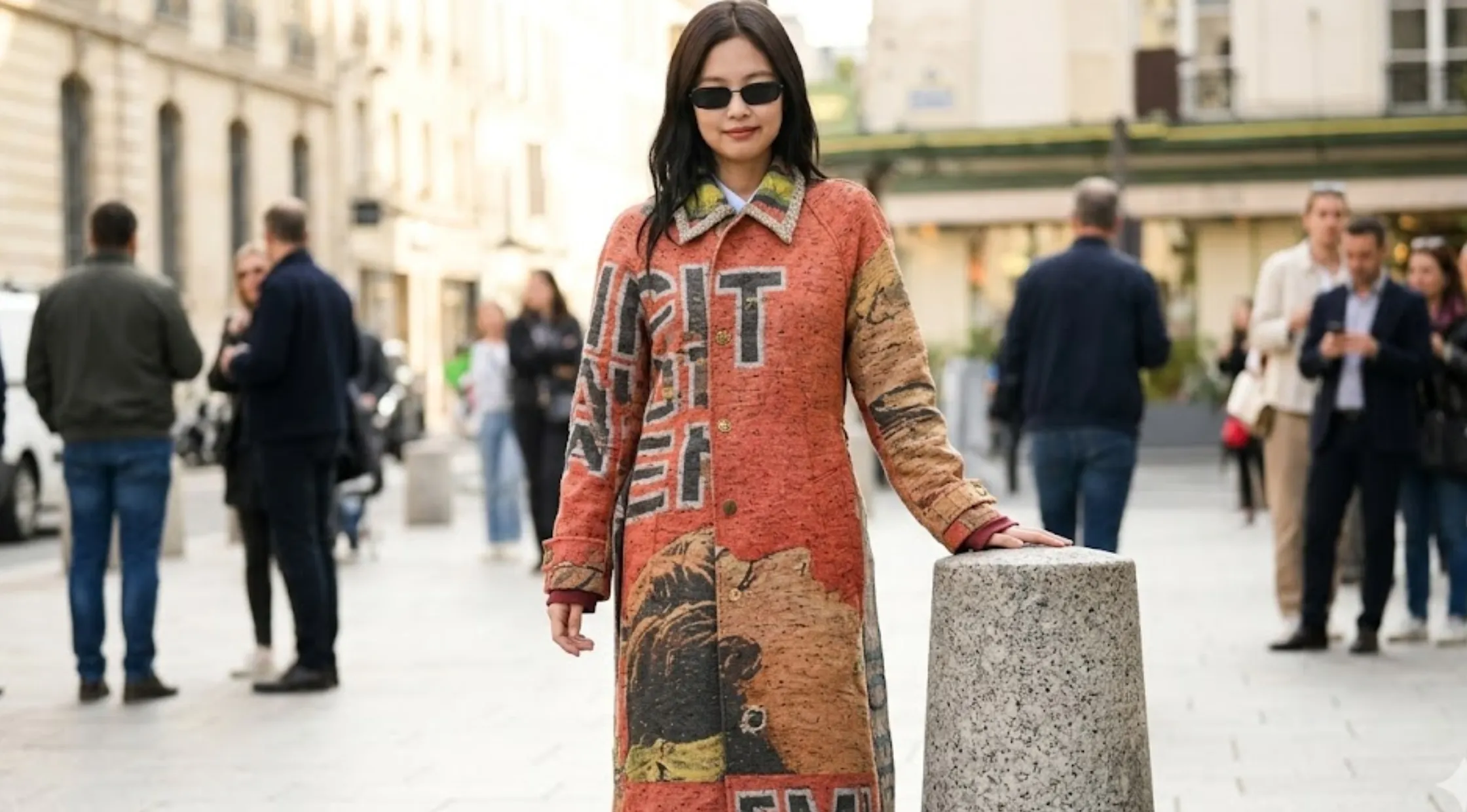 Jennie Kim Tonight or Never Terracotta Jacquard Tapestry Longline Coat