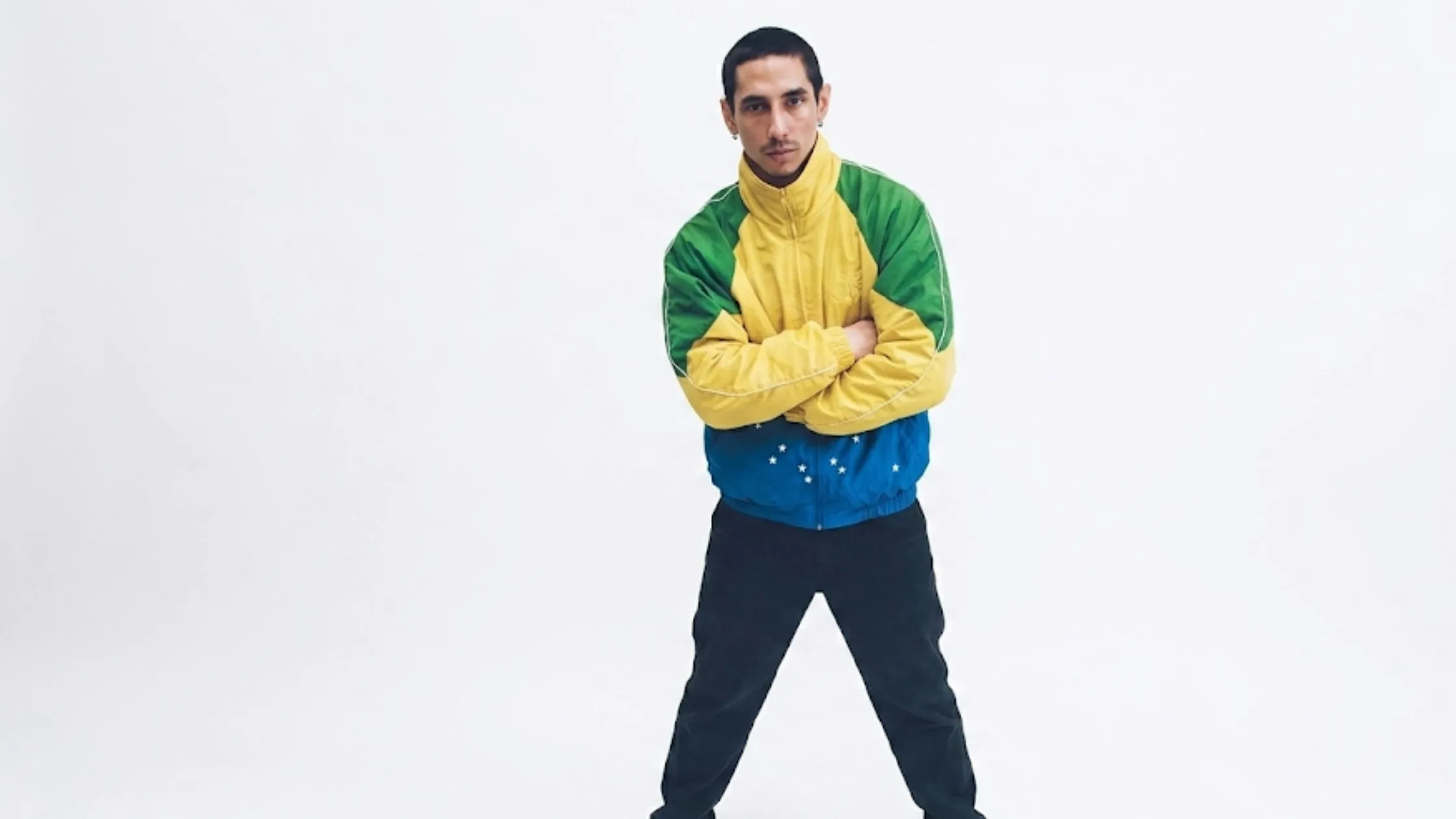 FIFA World Cup 2026 Team Brazil Nations windbreaker jacket with bold yellow base, green shoulder panels,