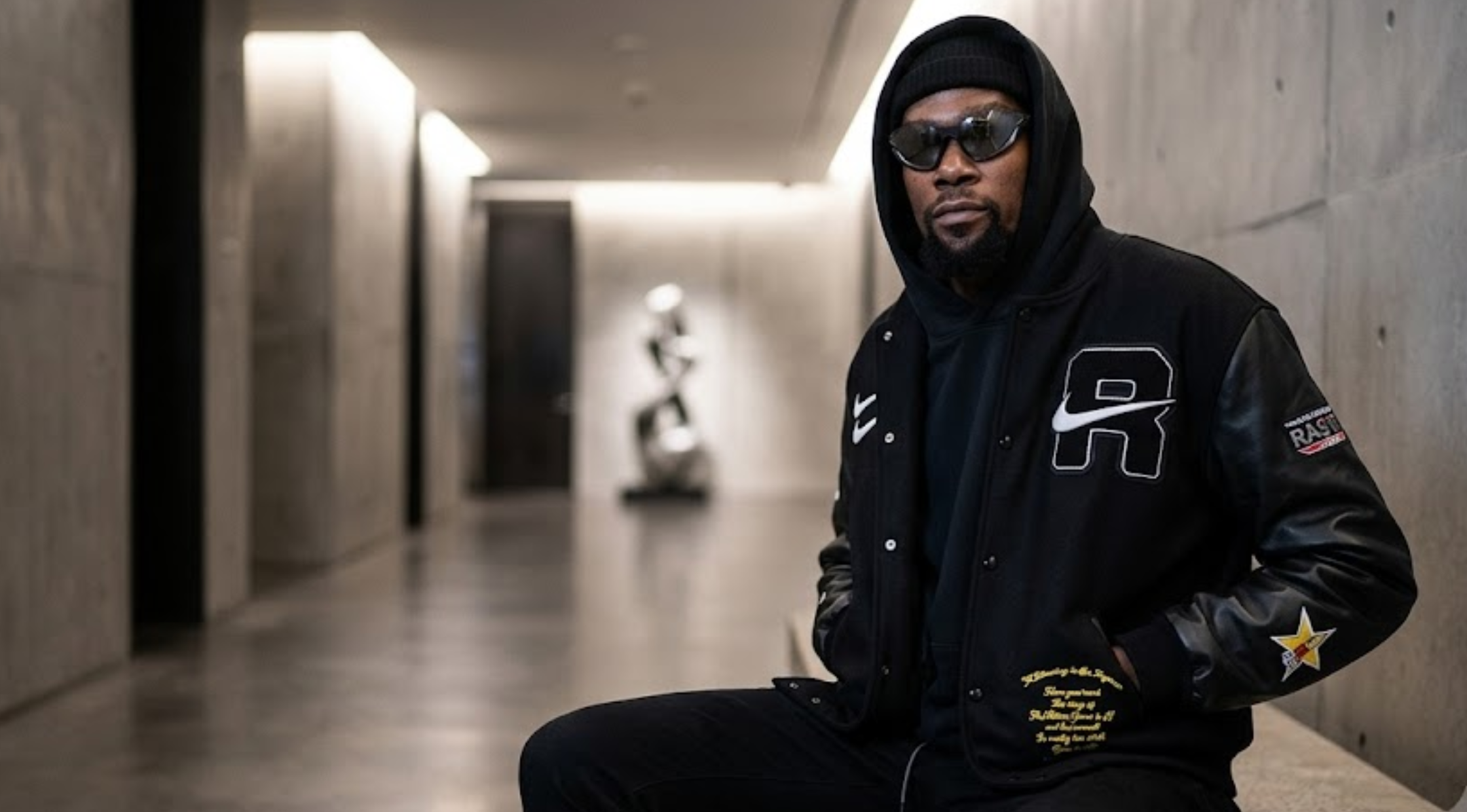 Kevin Durant 75th NBA All-Star Game USA Stripes Black Varsity Jacket with Embroidered Patches