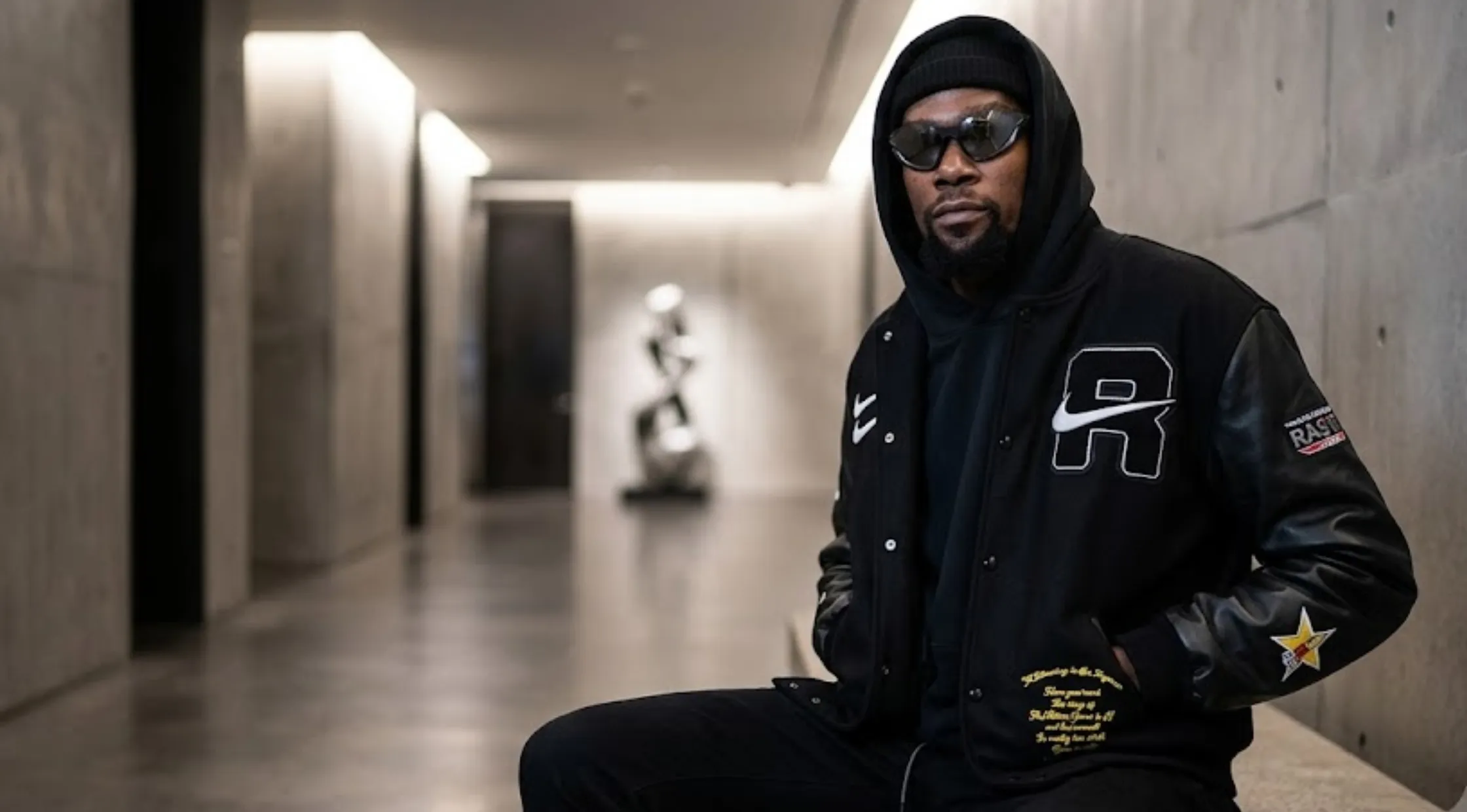 Kevin Durant 75th NBA All-Star Game USA Stripes Black Varsity Jacket with Embroidered Patches