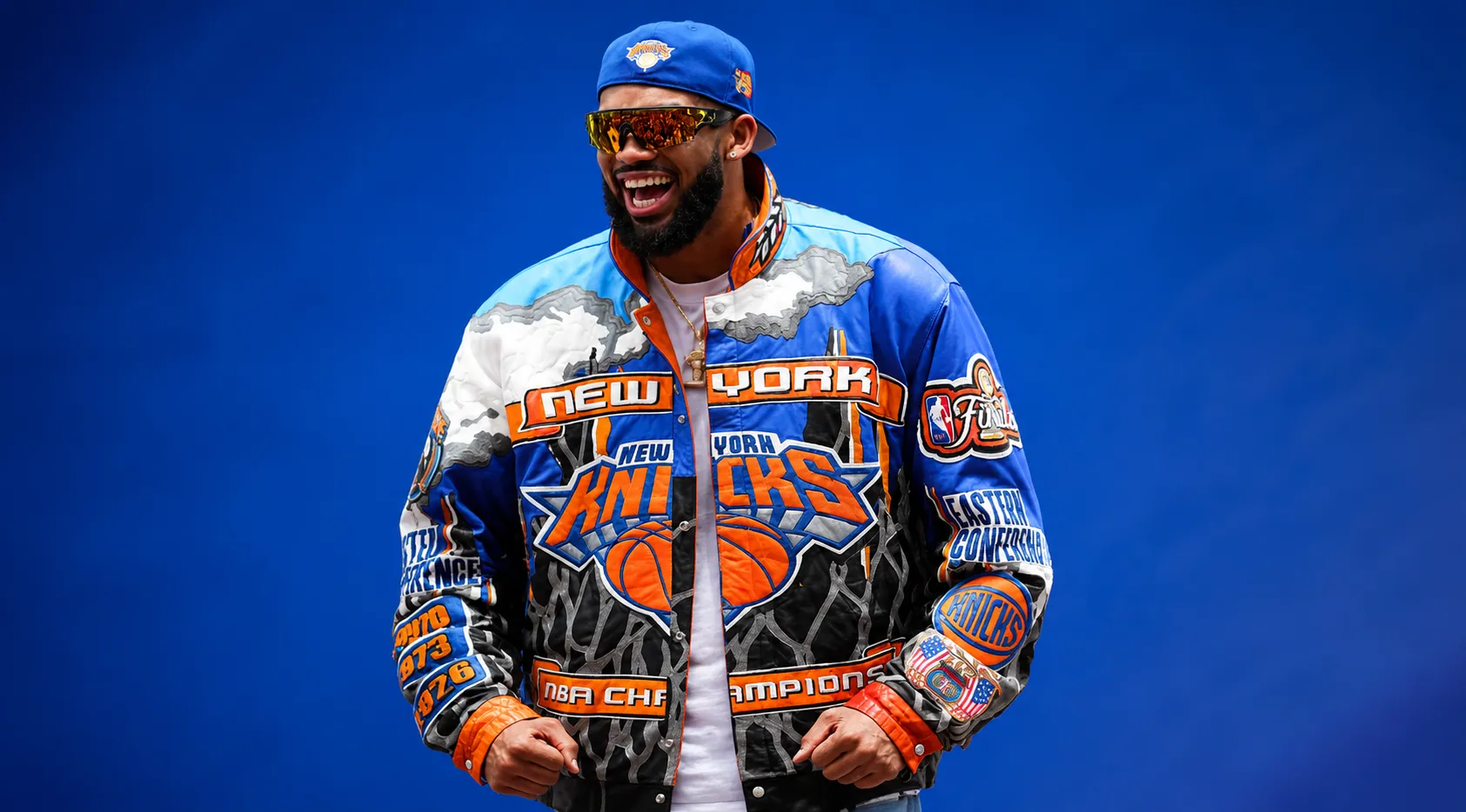Karl-Anthony Towns New York Knicks Championship Parade & Ceremony Leather Varsity Jacket