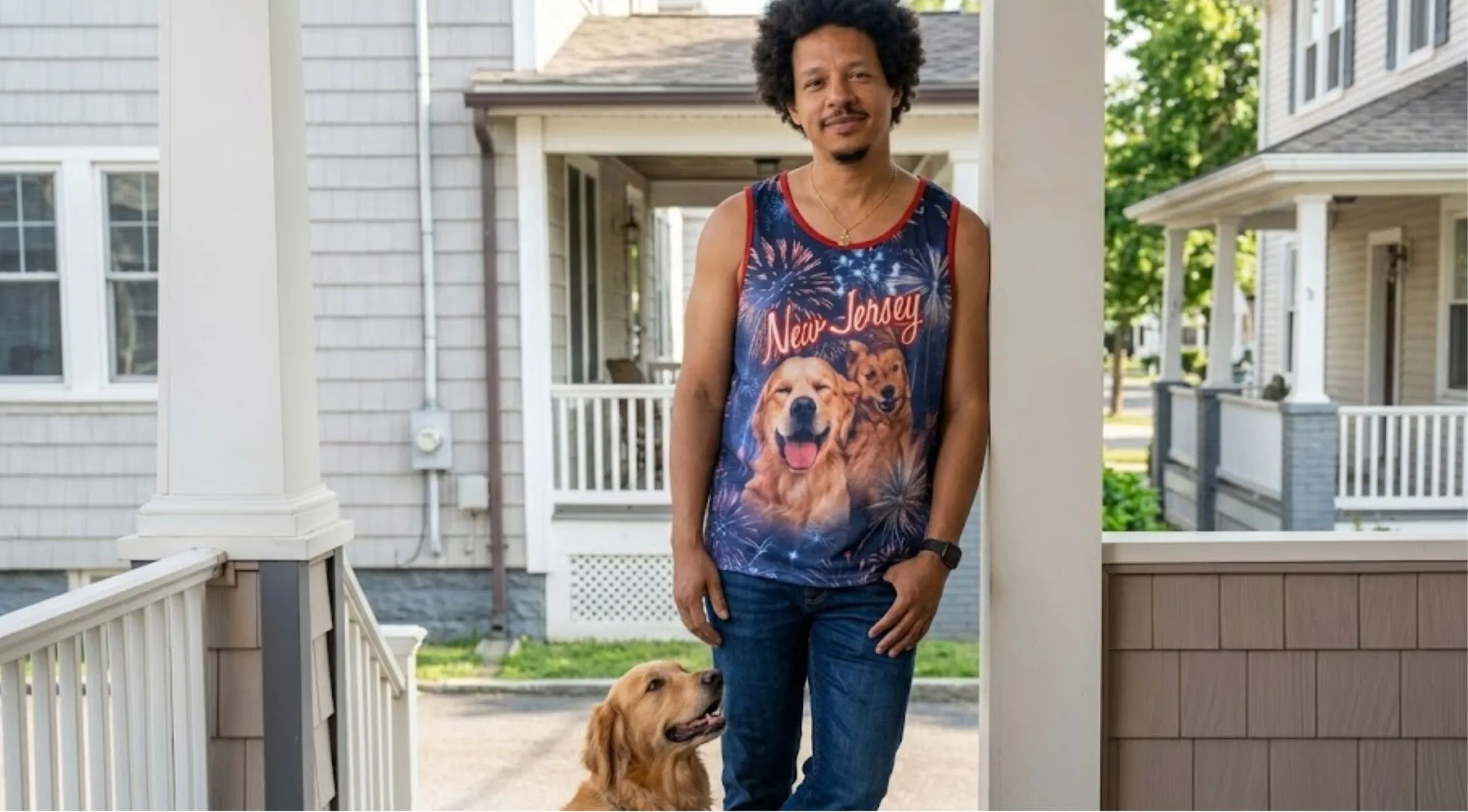 Looking for the Little Brother ELooking for the Little Brother Eric André New Jersey Graphic Tank Top Add Bold Screen-Inspired Style to Your Wardrobe (1)ric André New Jersey Graphic Tank Top Add Bold Screen-Inspired Style to Your Wardrobe