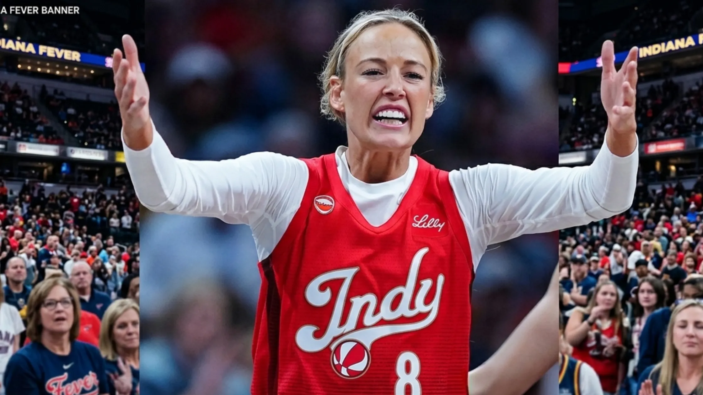 Sophie Cunningham Indiana Fever 2026 Rebel Jersey in bold crimson red featuring “Indy” script chest design, number 8, mesh texture, and premium WNBA branding details for a modern athletic streetwear look.
