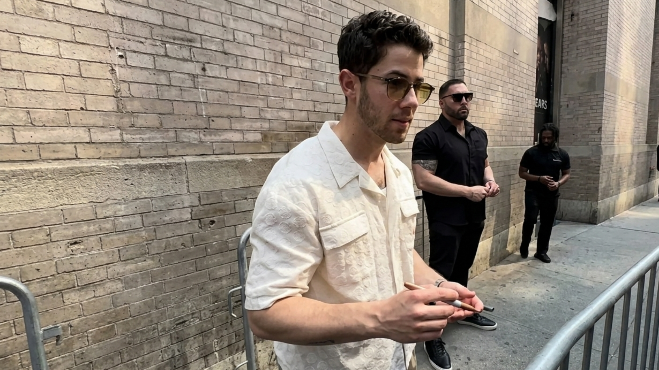 Nick Jonas cream shirt NYC
