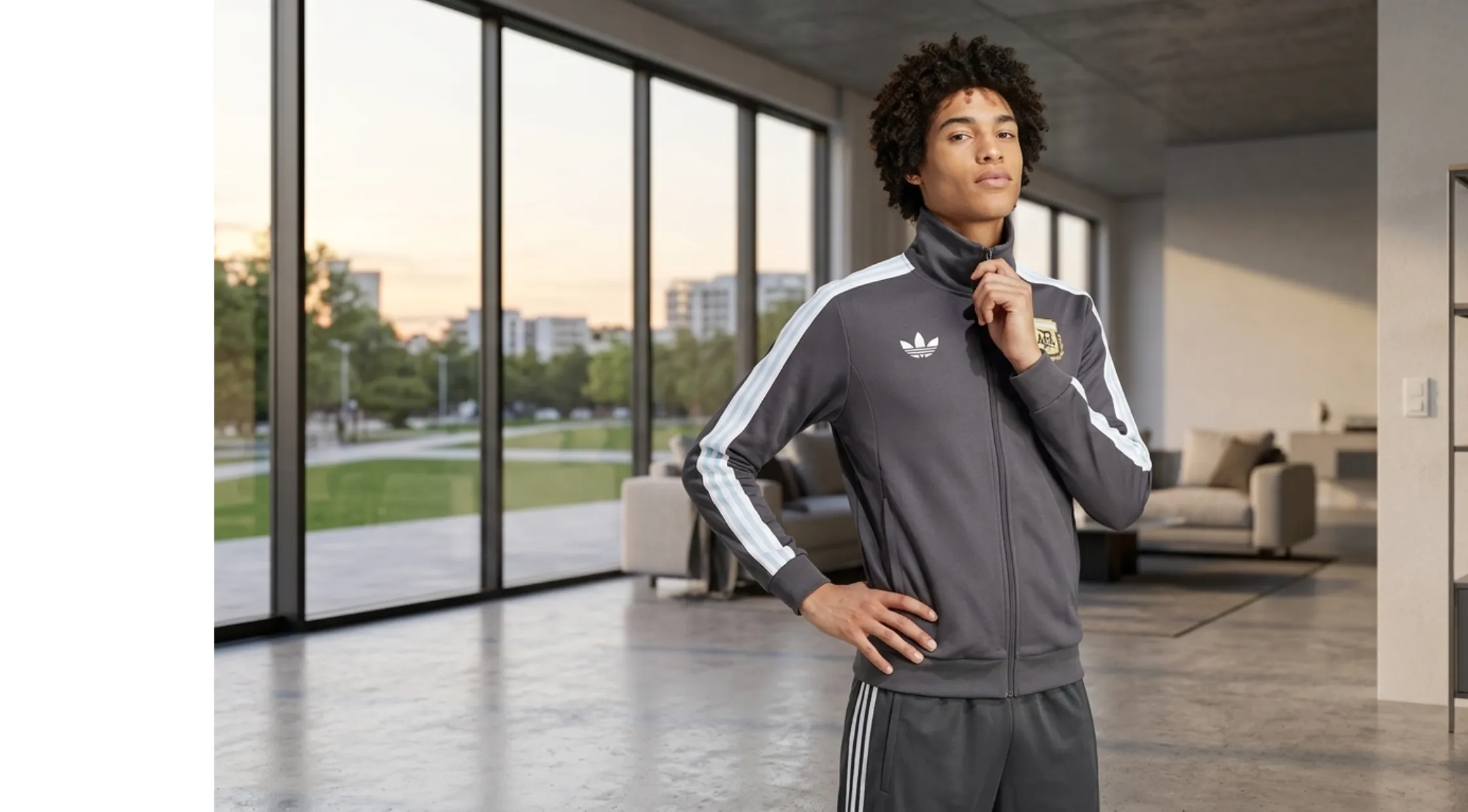Argentina Adicolor Beckenbauer Charcoal Gray Adidas Originals AFA Full Zip Retro Track Jacket with Funnel Neck