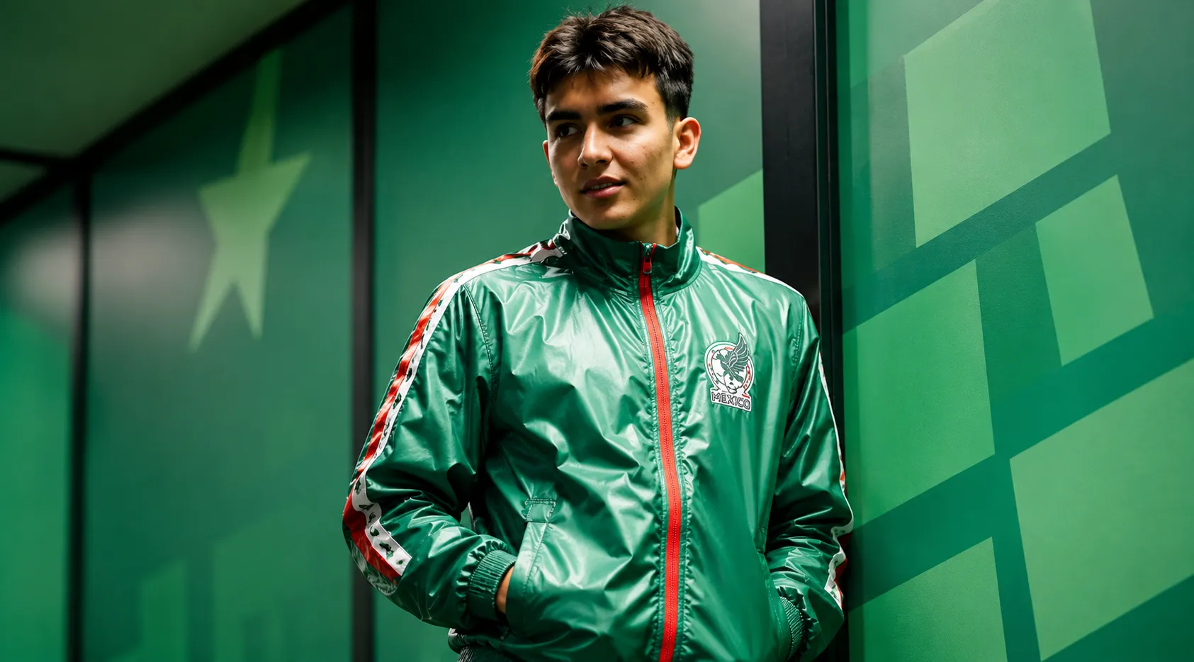 Mexico FIFA World Cup 2026 Anthem Green Track Jacket with Tricolor Sleeve Stripes and National Team Crest