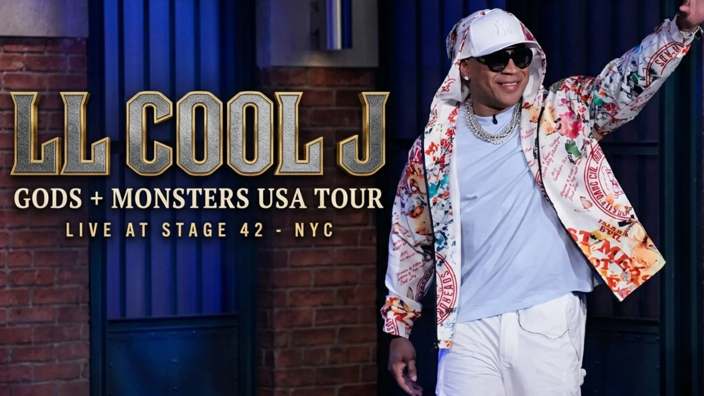 LL Cool J Late Night with Seth Meyers S12 Multicolor Abstract Print Full-Zip White Hoodie