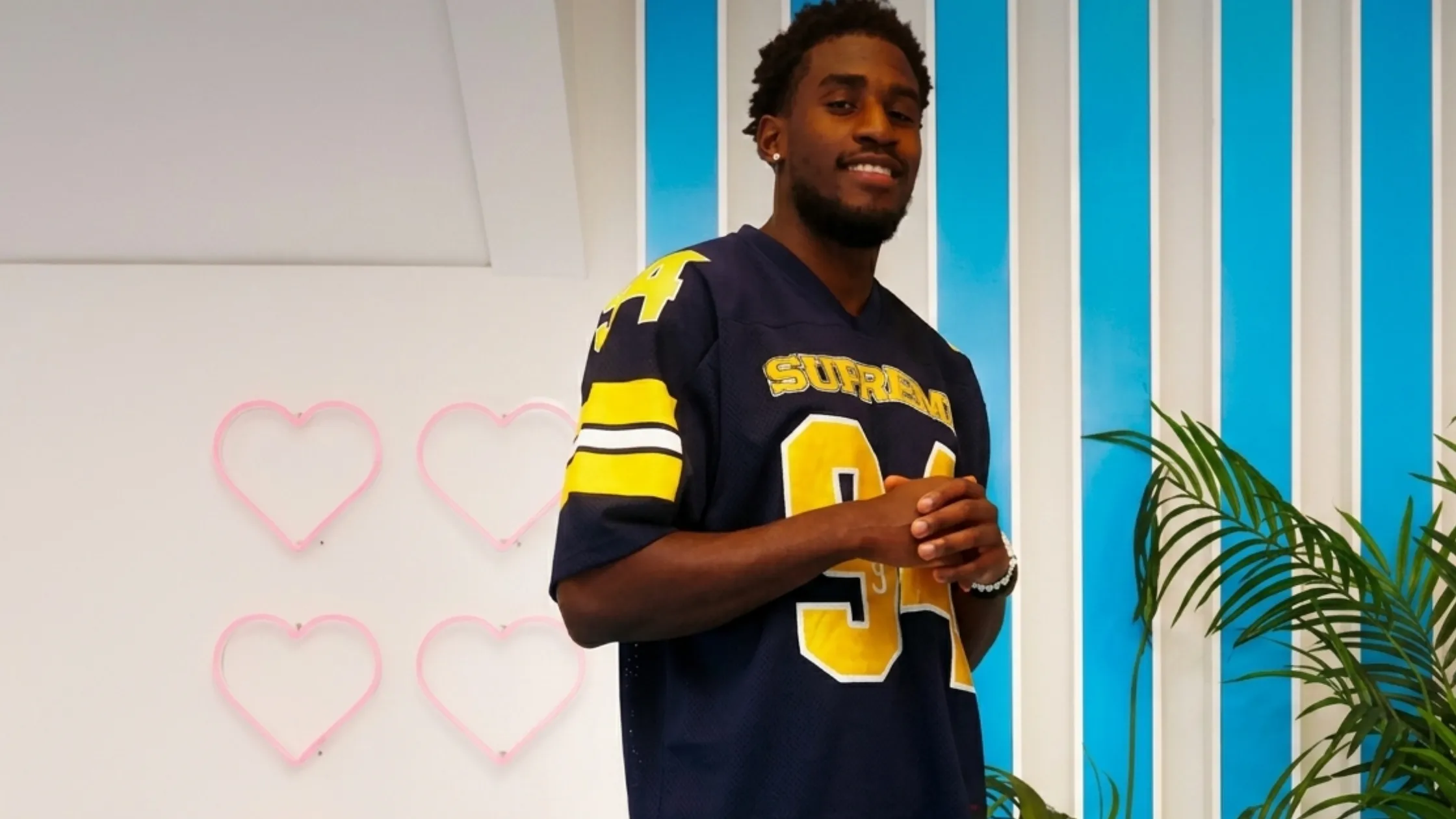 Love Island UK Simba Kudyiwa Gold Supreme 94 Graphic Navy Football Jersey