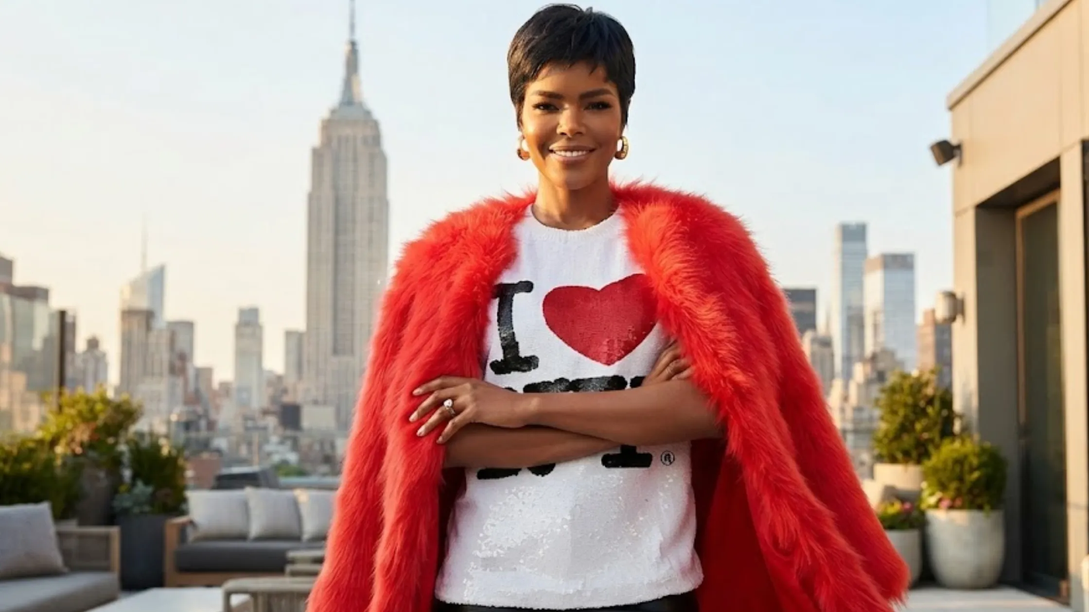 Teyana Taylor Saturday Night Live I Love NY White Oversized Sequin Sweatshirt