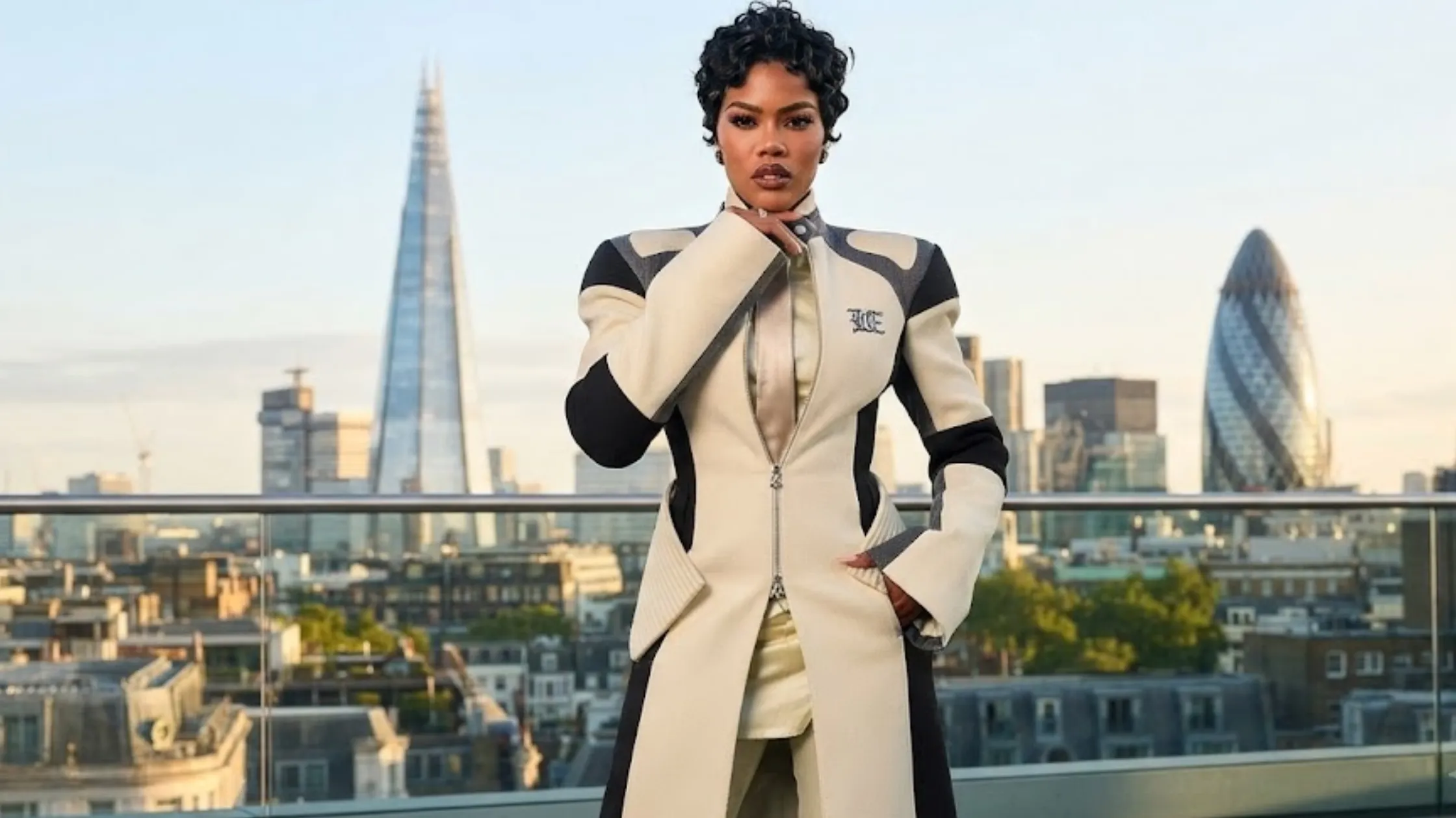 Teyana Taylor One Battle After Another White & Black Geometric Long Coat