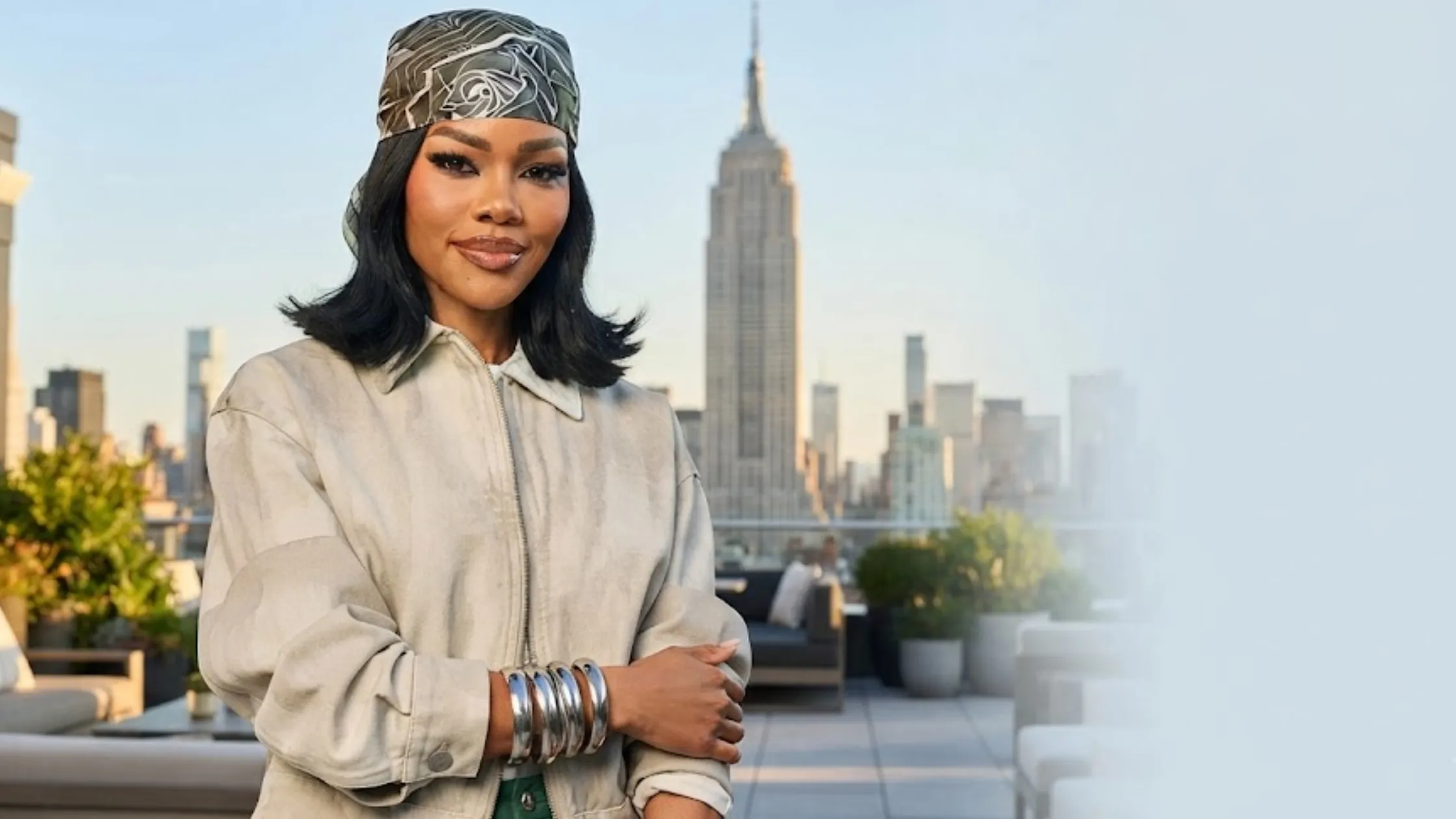 Teyana Taylor 75th NBA All Star Game Stone Khaki Oversized Bomber Jacket