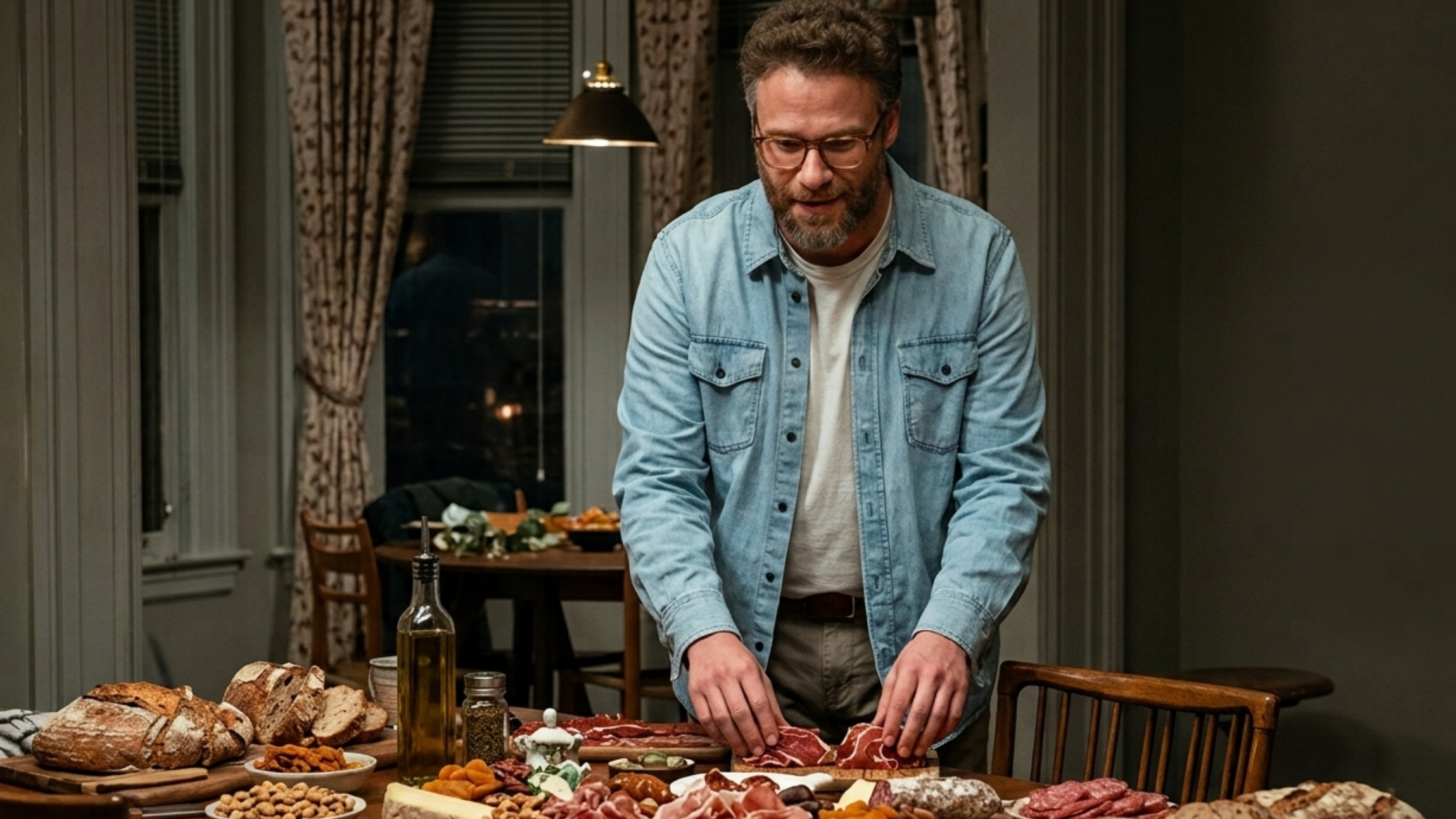 The Invite 2026 Seth Rogen Light Wash Western Denim Shirt Jacket