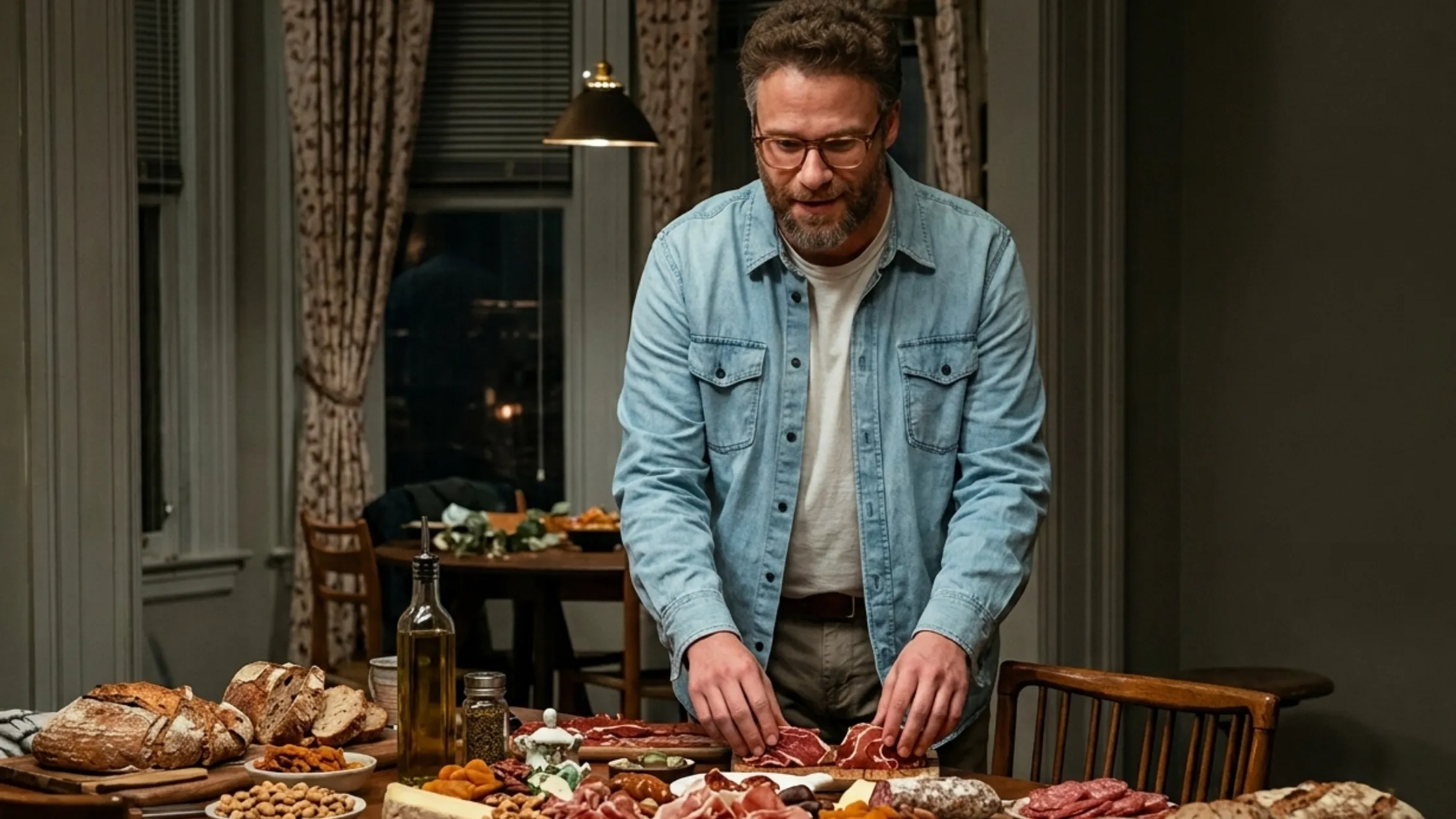The Invite 2026 Seth Rogen Light Wash Western Denim Shirt Jacket