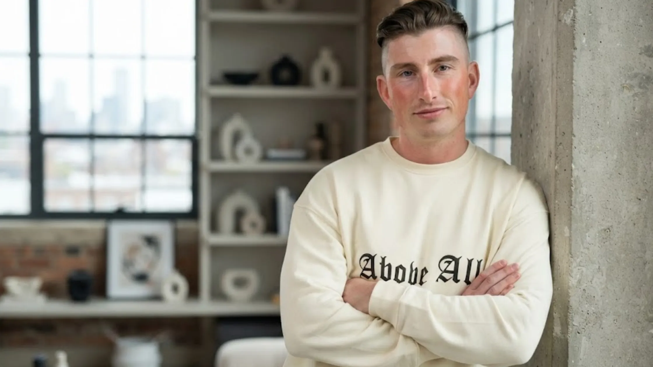 Baylen Out Loud Season 3 Colin Dooley Above All Cream Graphic T-Shirt with John 3:16 Heart Cross Print
