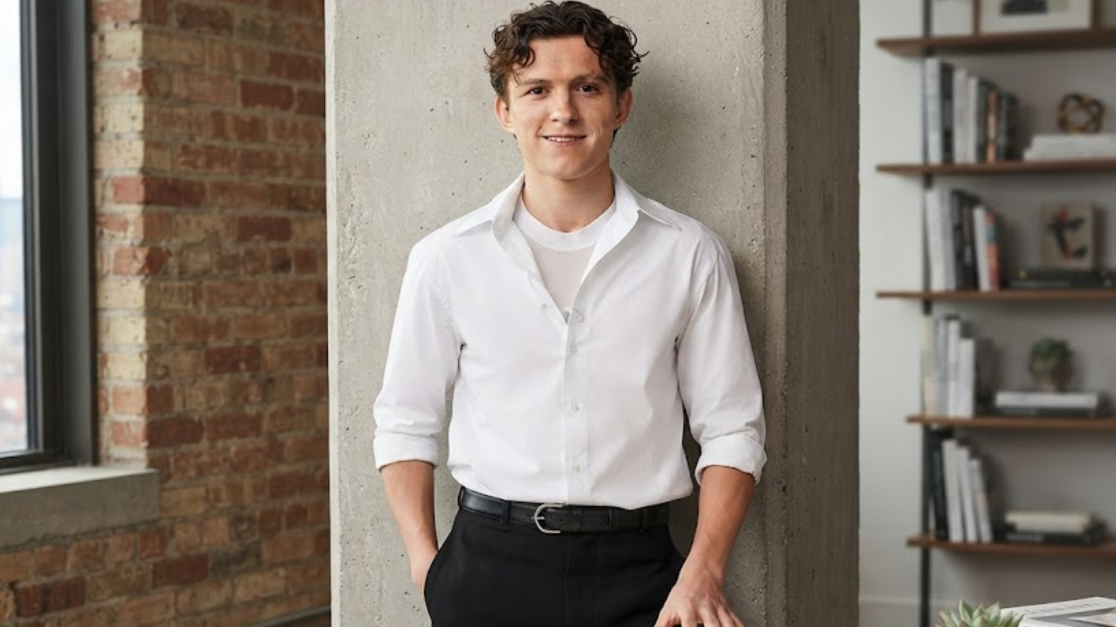 Tom Holland The Tonight Show Starring Jimmy Fallon Season 13 White Button-Down Shirt