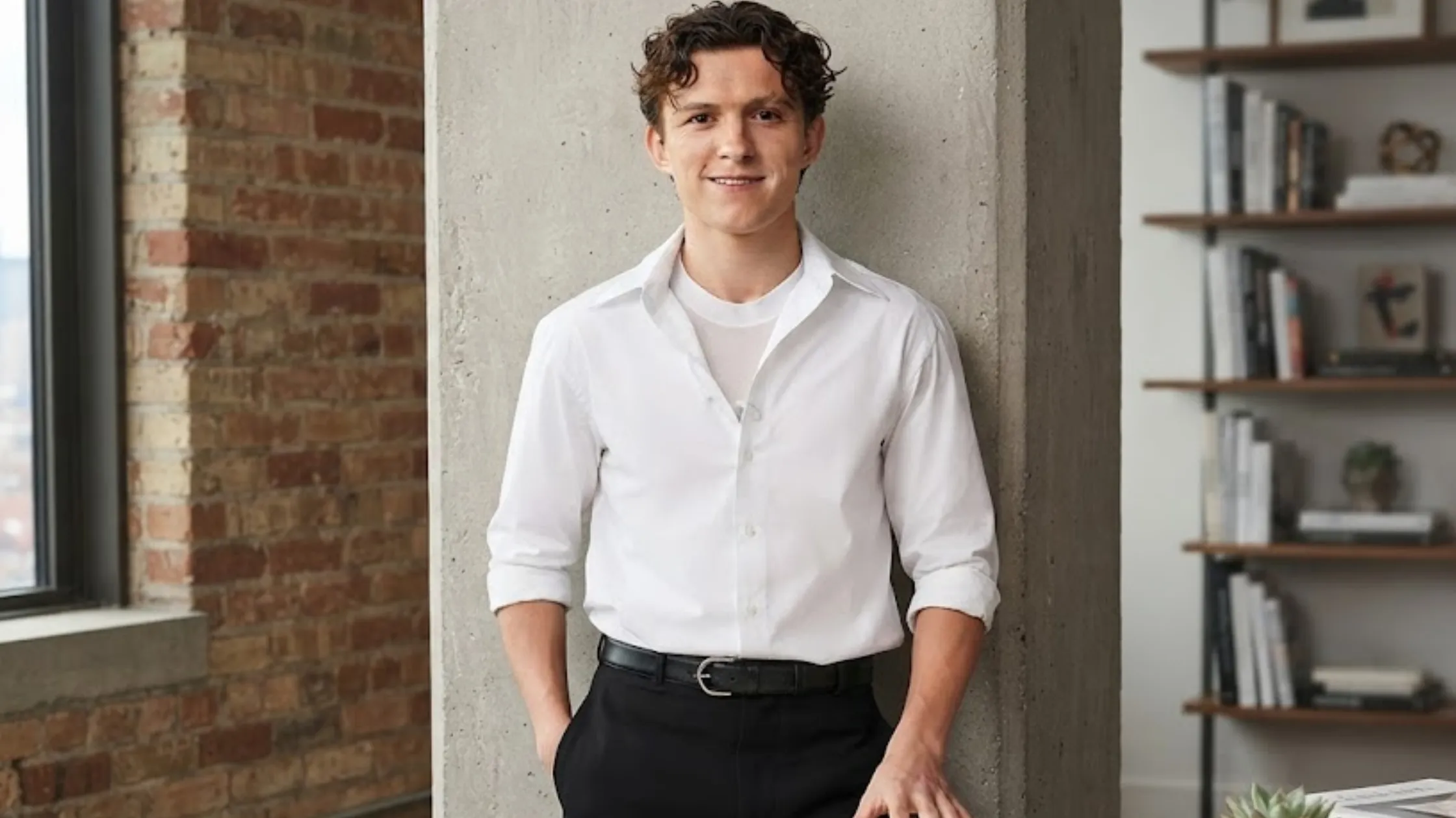 Tom Holland The Tonight Show Starring Jimmy Fallon Season 13 White Button-Down Shirt