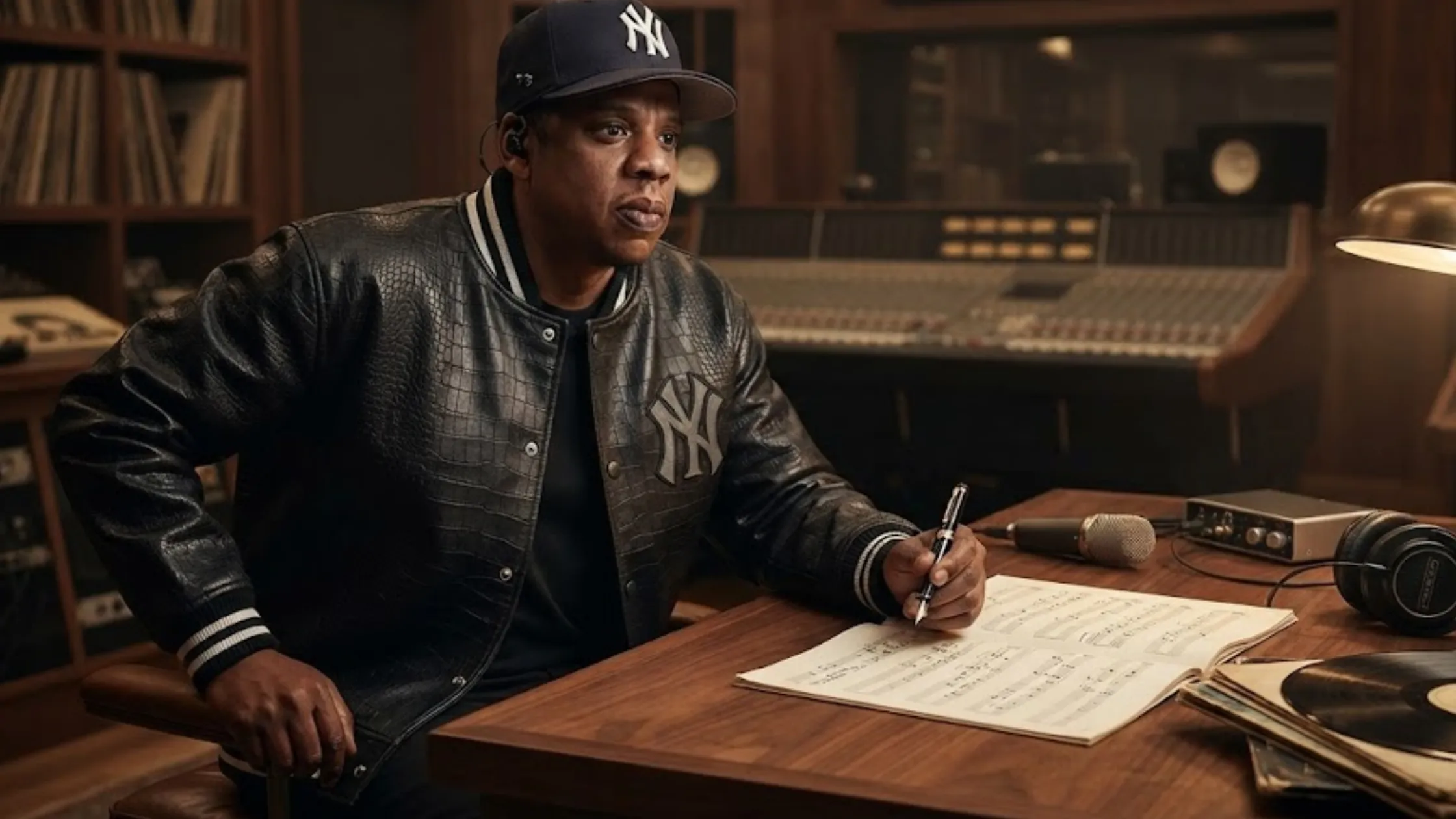Jay-Z Stadium Performance 2026 Black Croc Embossed Leather NY Varsity Jacket