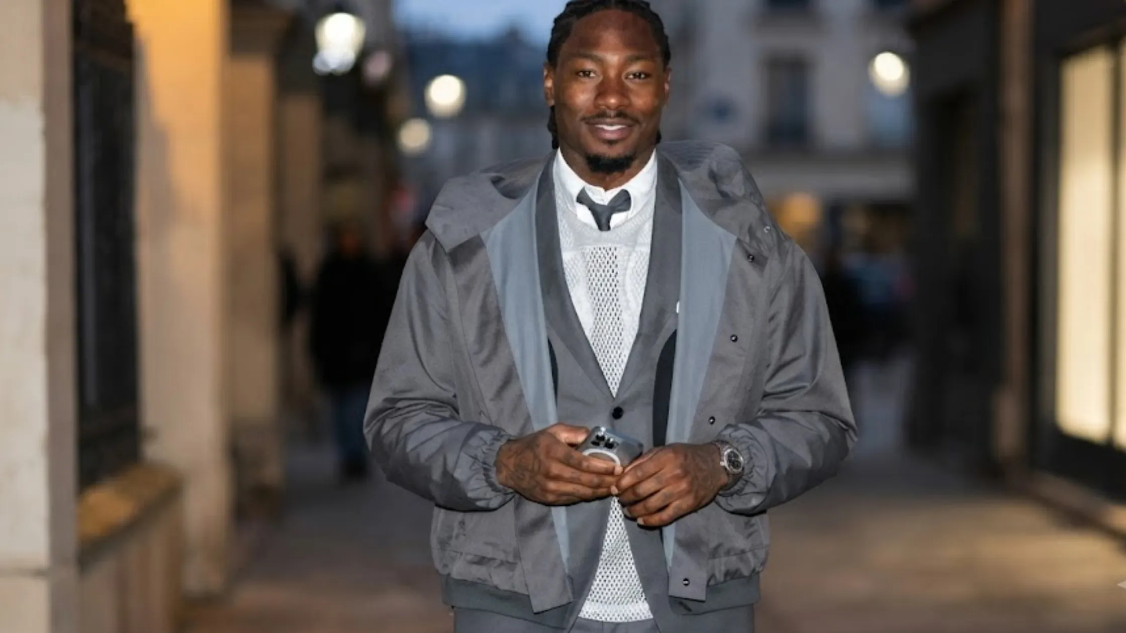 Stefon Diggs New York City 2025 Slate Gray Oversized Technical Bomber Jacket
