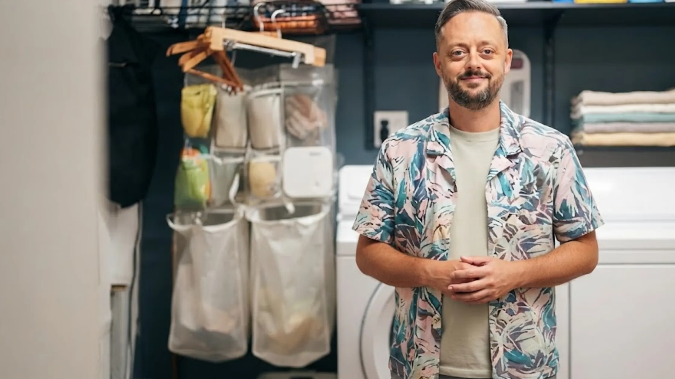 The Breadwinner Nate Bargatze Off White Tropical Leaf Print Camp Collar Short Sleeve Button-Up Shirt