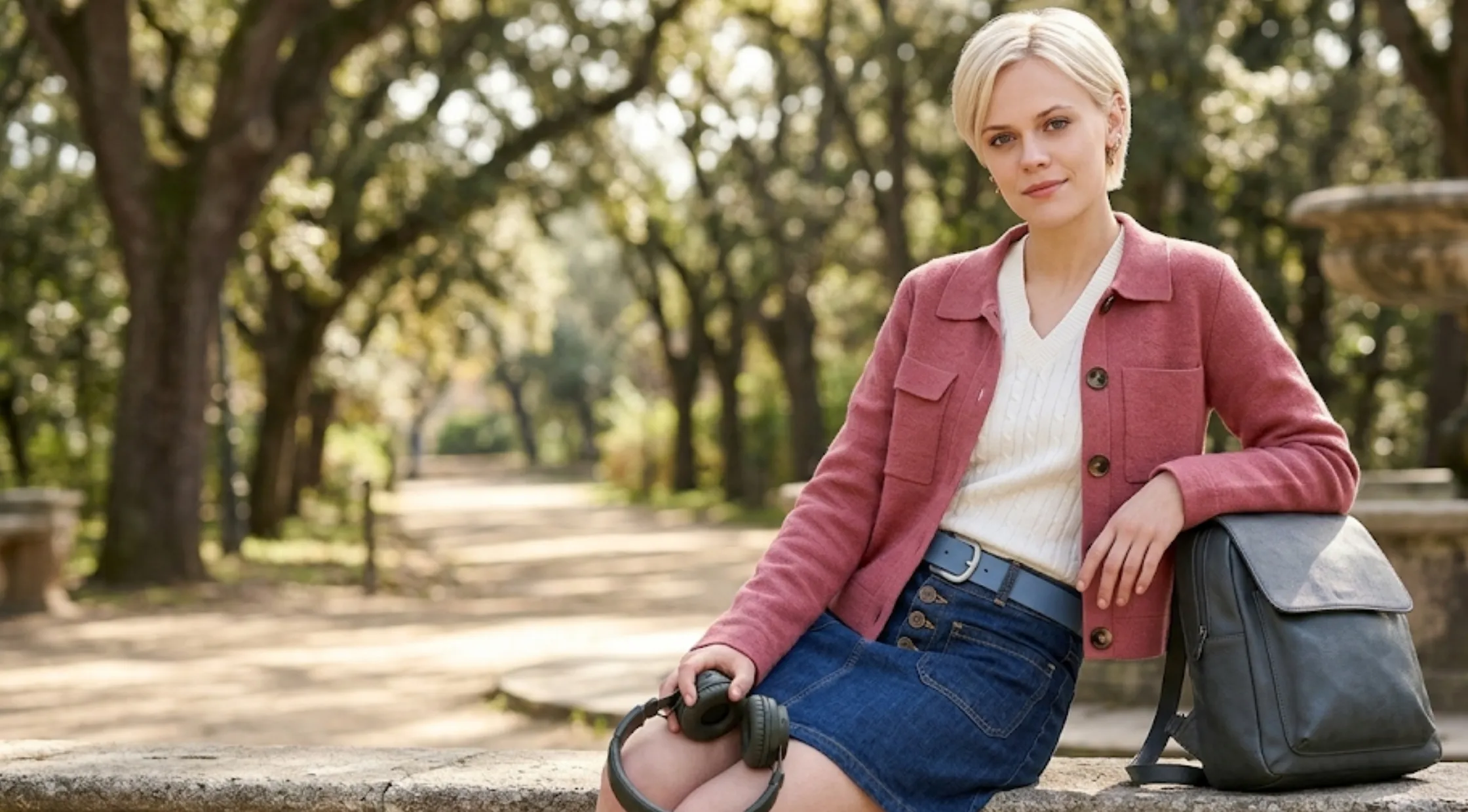 Patience S02 Ella Maisy Purvis Pink Wool Jacket with cropped silhouette and contrast tortoiseshell buttons