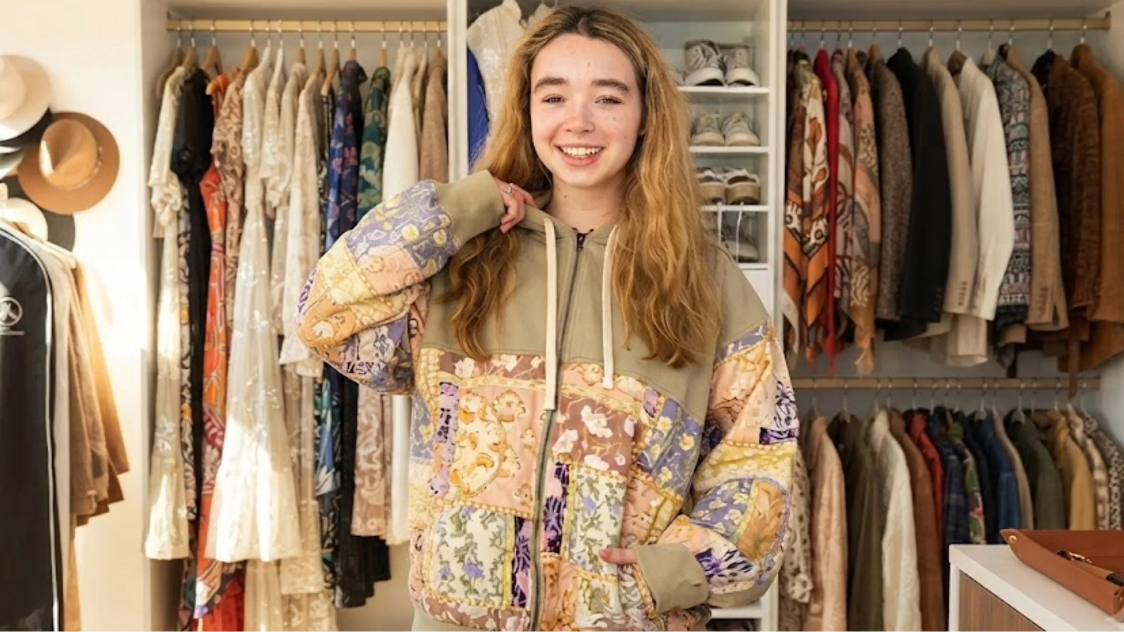 Baylen Out Loud S03 Baylen Dupree Olive Green Patchwork Floral Zip-Up Hoodie