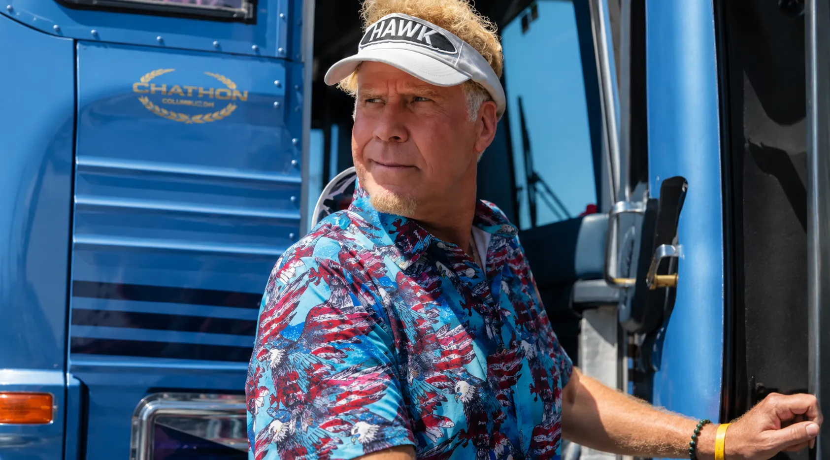The Hawk Will Ferrell Printed Shirt Patriotic Bald Eagle American Flag Sky Blue Hawaiian Camp Collar Shirt
