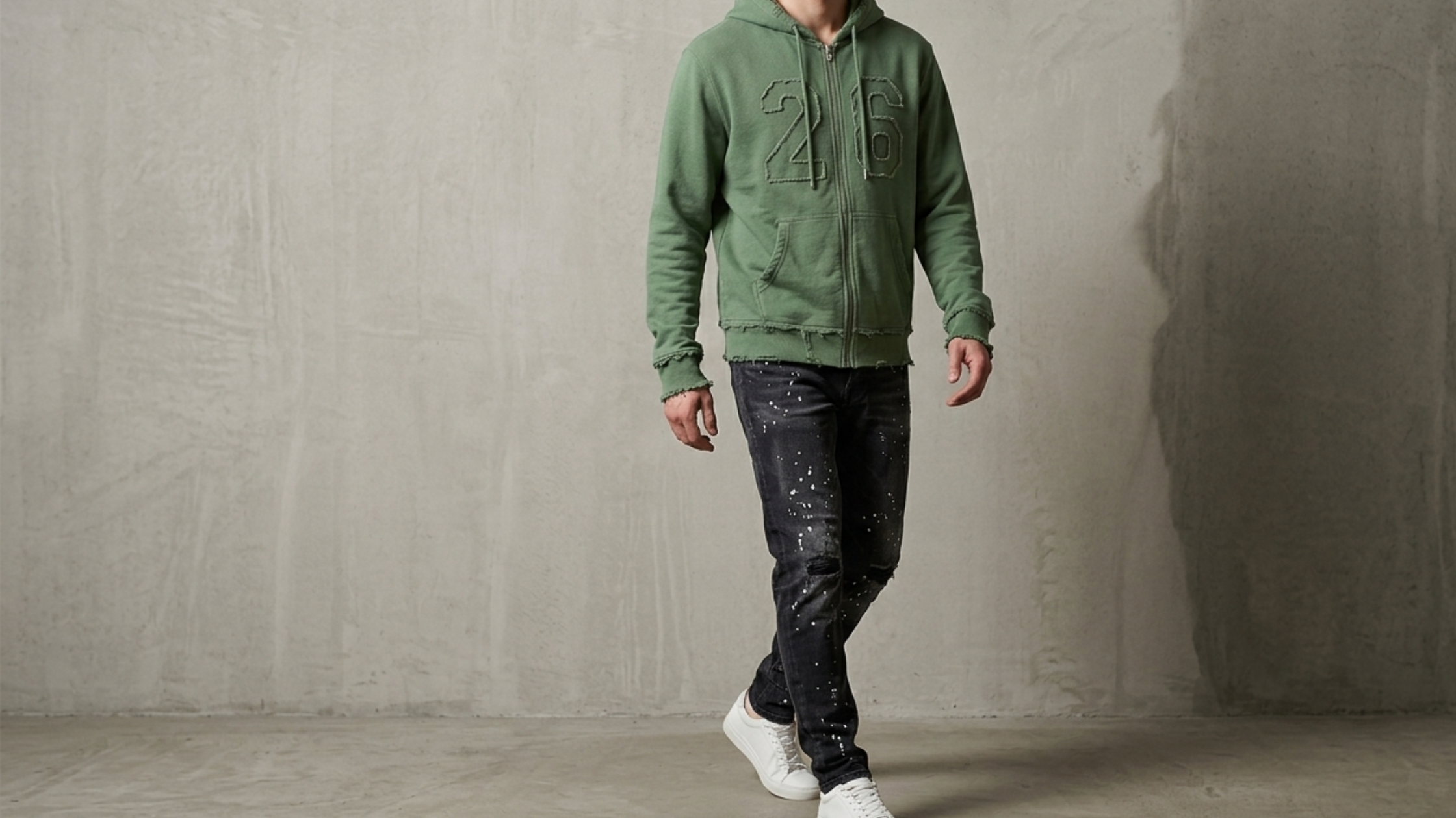 BTS Arirang World Tour Korea 2026 Green Acid Wash Zip-Up Hoodie with Distressed "26" Appliqué and KOREA Back Print