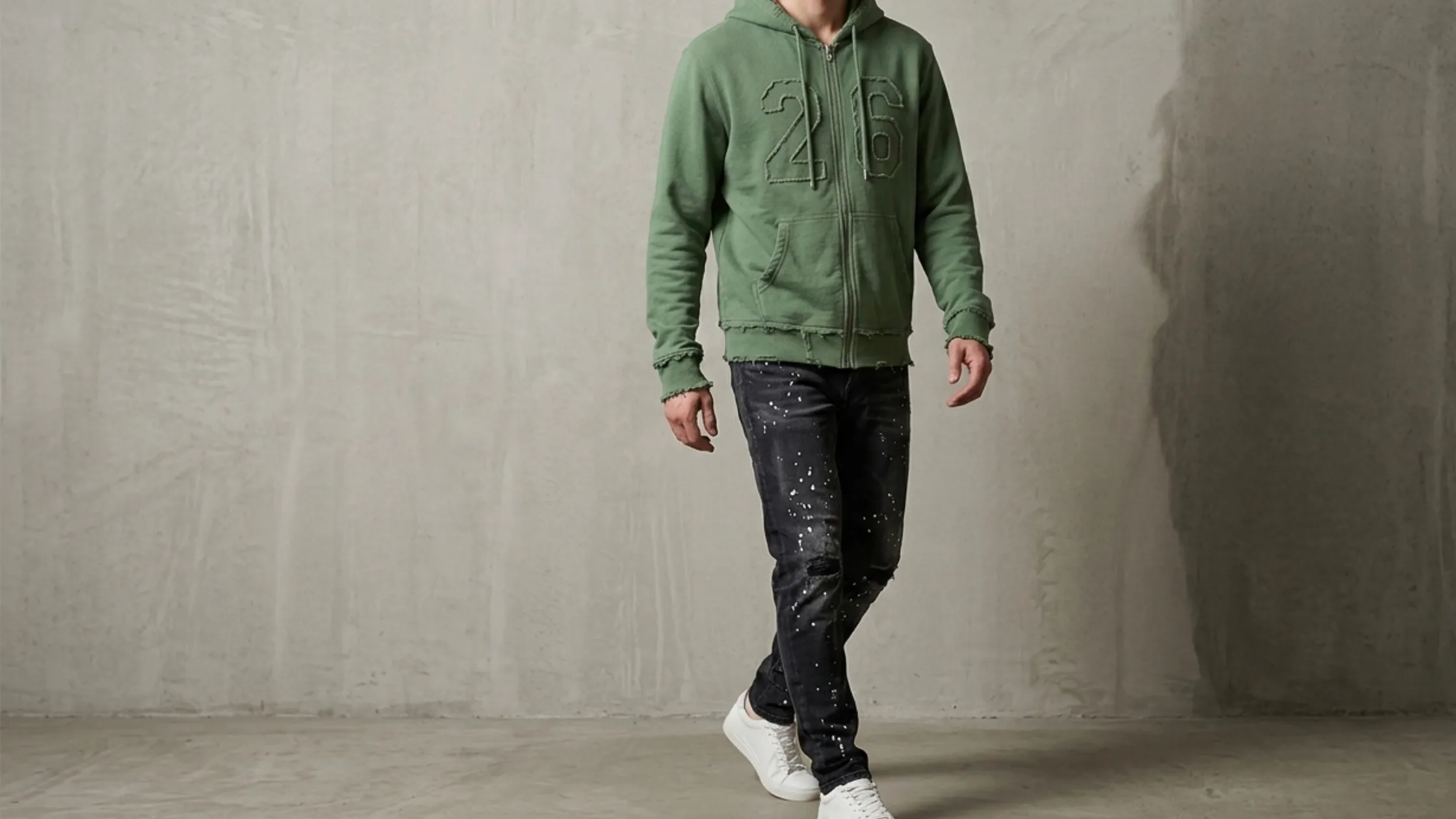 BTS Arirang World Tour Korea 2026 Green Acid Wash Zip-Up Hoodie with Distressed "26" Appliqué and KOREA Back Print
