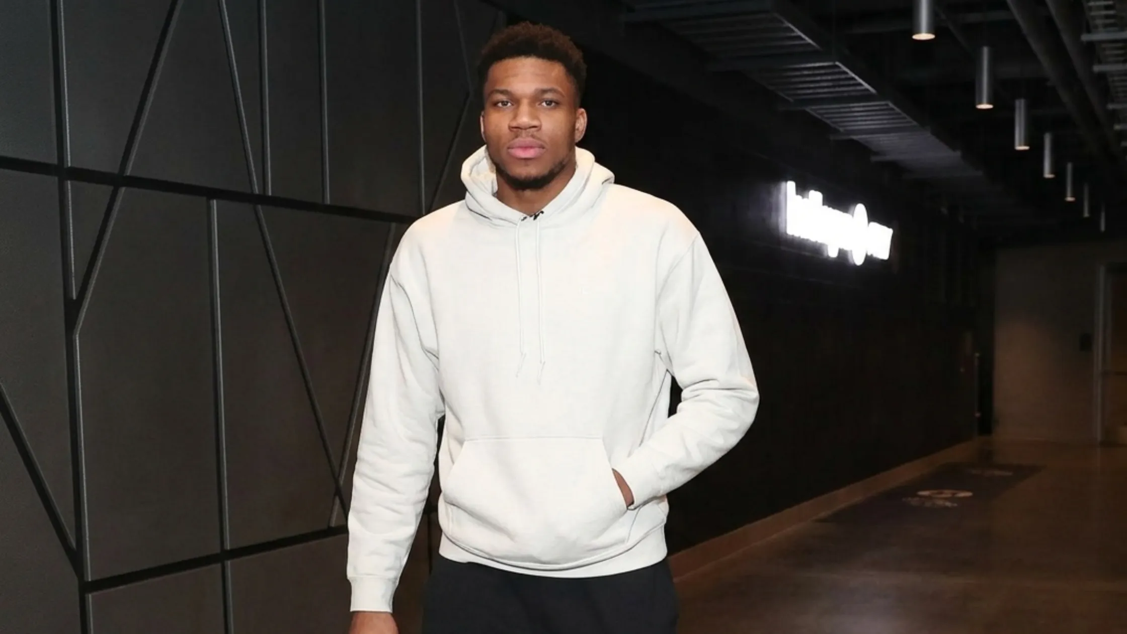 Giannis Antetokounmpo Boston Celtics vs Milwaukee Bucks Oversized White Fleece Pullover Hoodie