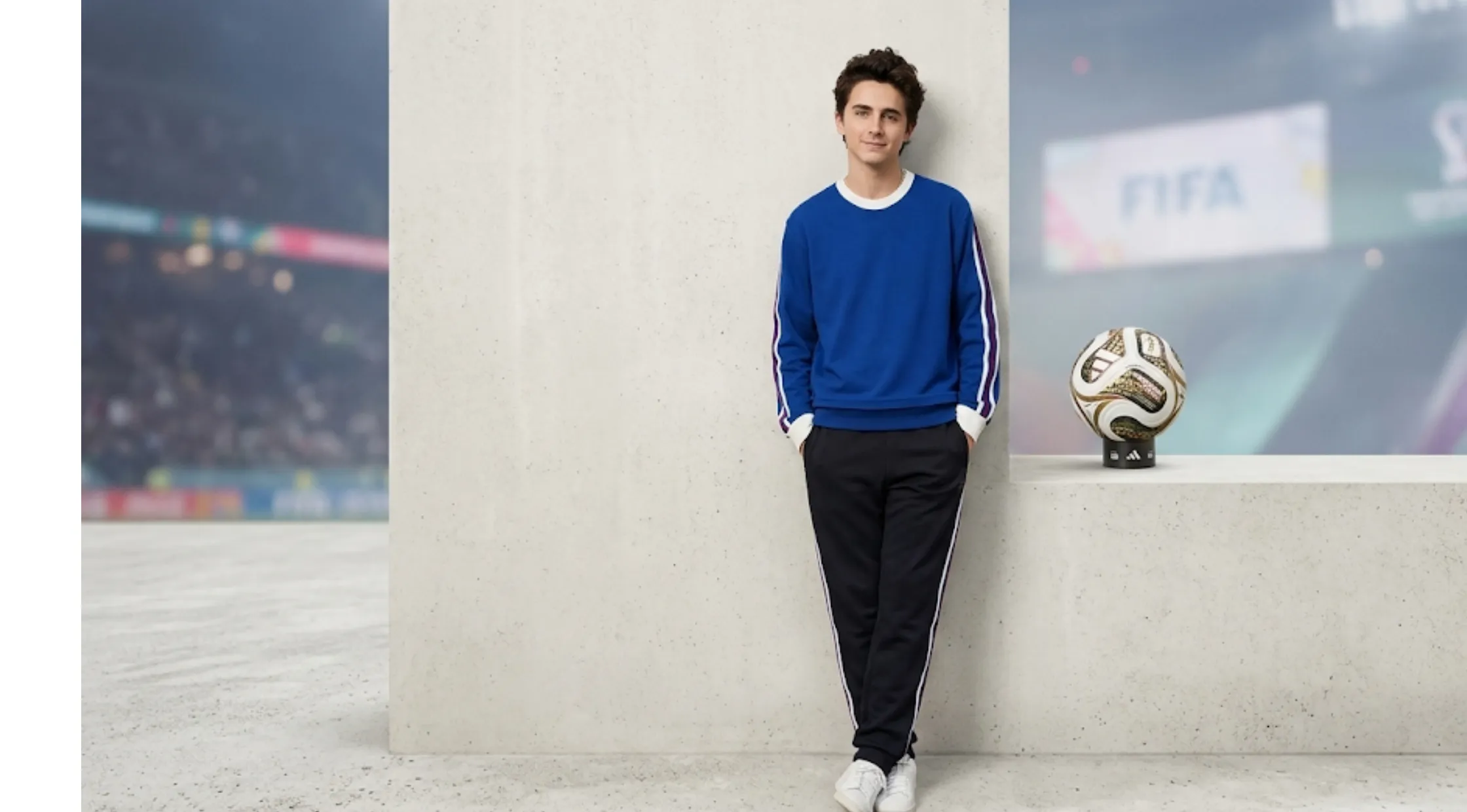 FIFA World Cup 2026 Timothée Chalamet Final Match Blue Sweatshirt with Tricolor Sleeve Stripes
