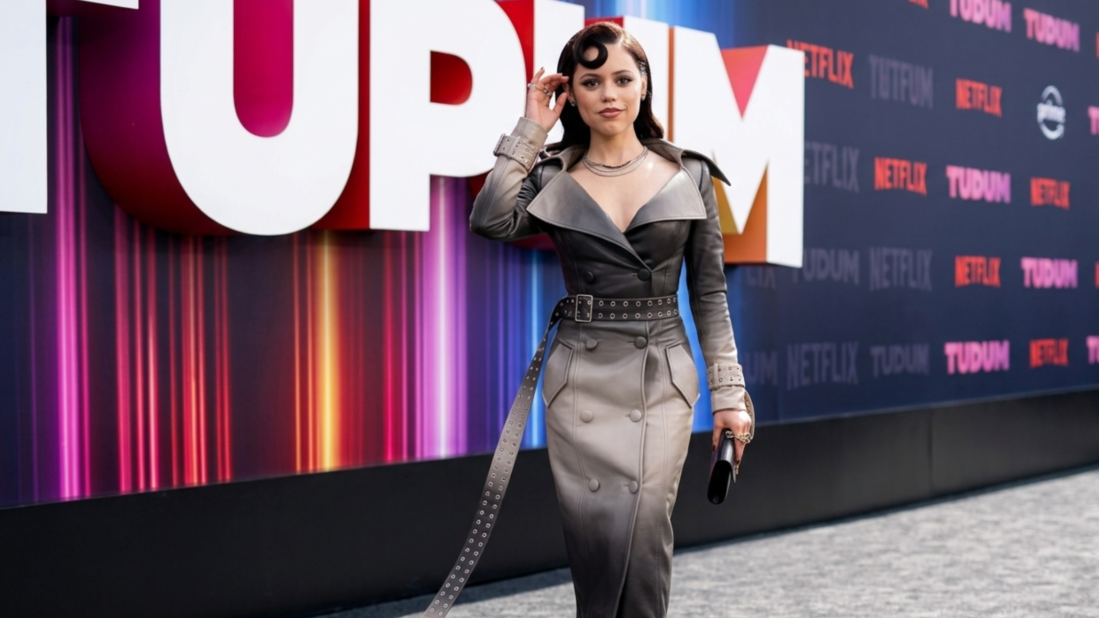 Jenna Ortega Leather Coat